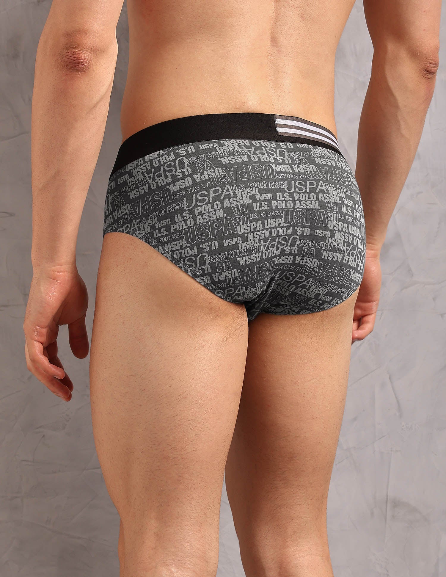 Printed Low Rise OEB20 Briefs - Pack Of 3 Uspa Black, Orion Blue and Asphalight - U.S. Polo Assn. India | Large