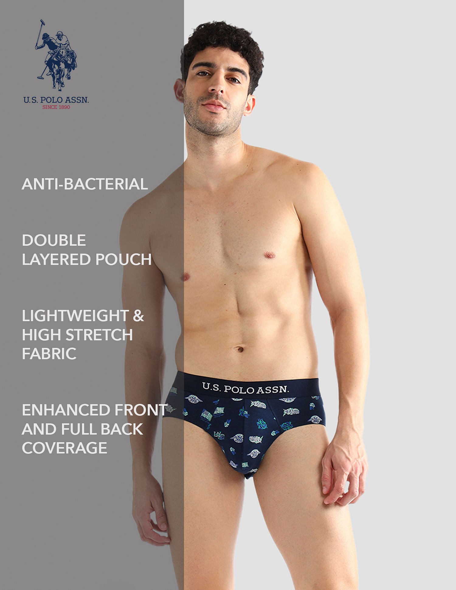 Elasticized Waist Solid OEB14 Briefs - Pack Of 3 Navy, Light Blue and White - U.S. POLO ASSN. | Large