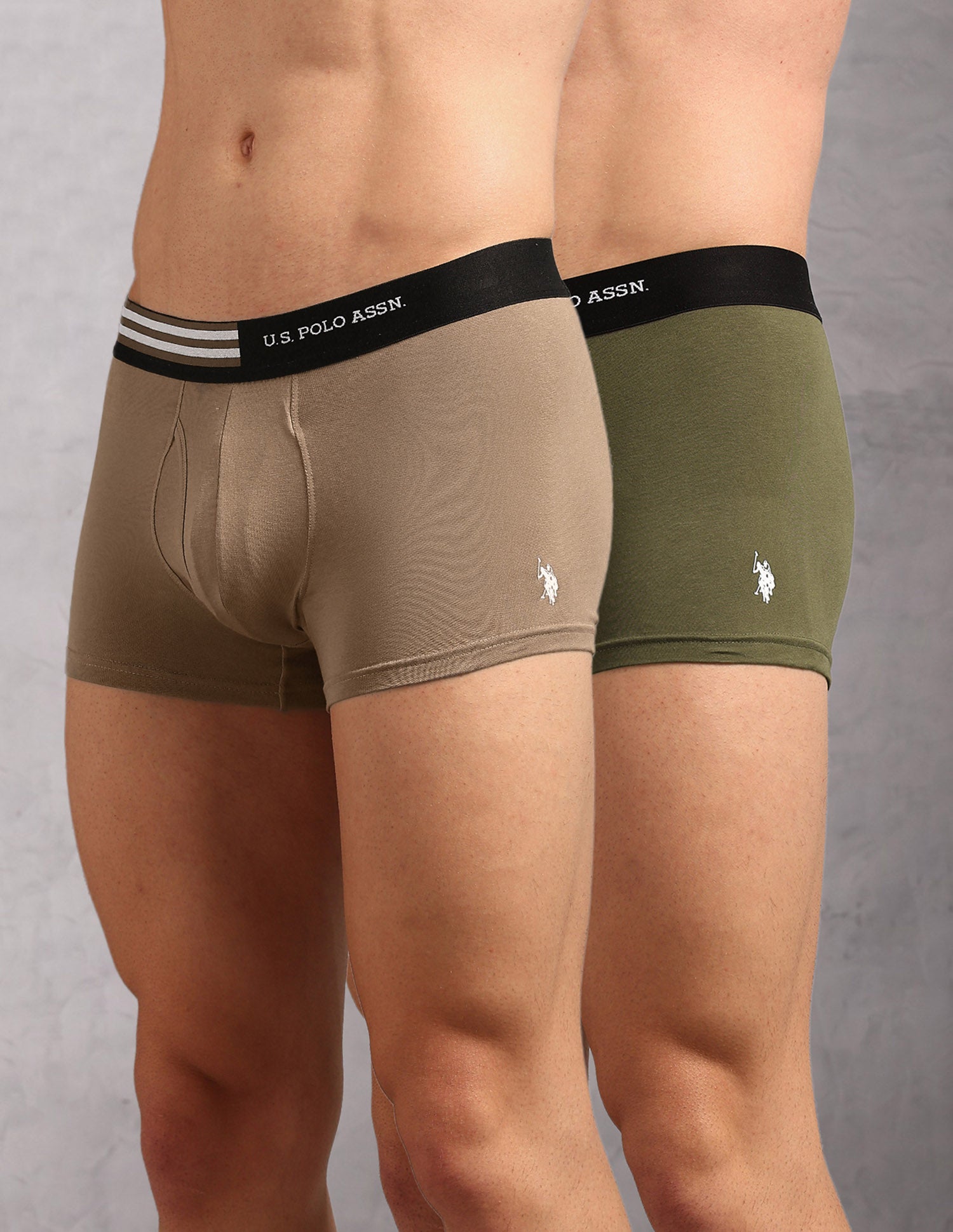 Striped Waistband OET19 Trunks - Pack Of 2 Cocoa Creme and Dark Olive - U.S. Polo Assn. India | Large