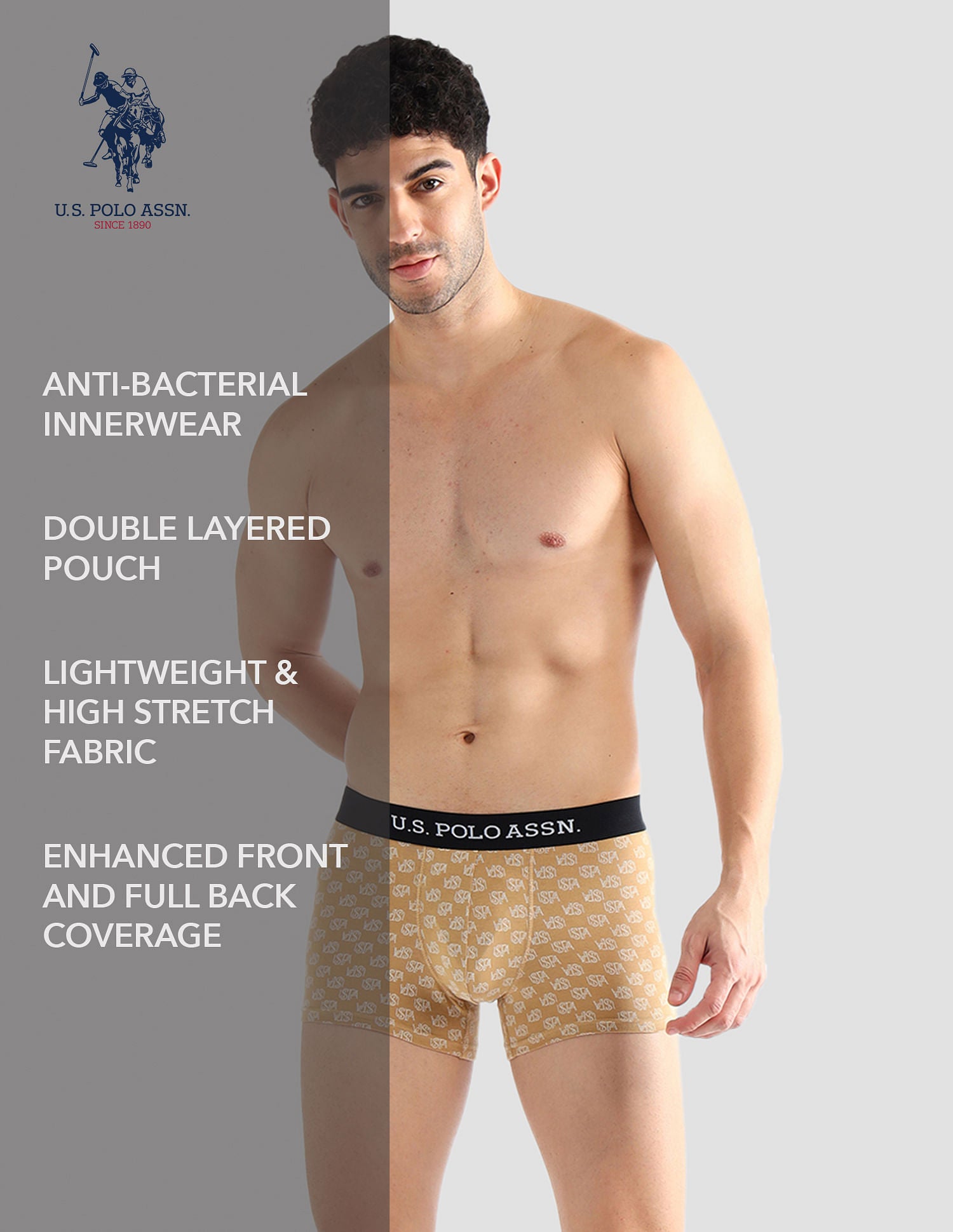 Elasticized Waist Solid OET14 Trunks - Pack Of 3 Old Rose, Iced Coffee and White - U.S. POLO ASSN. | Large