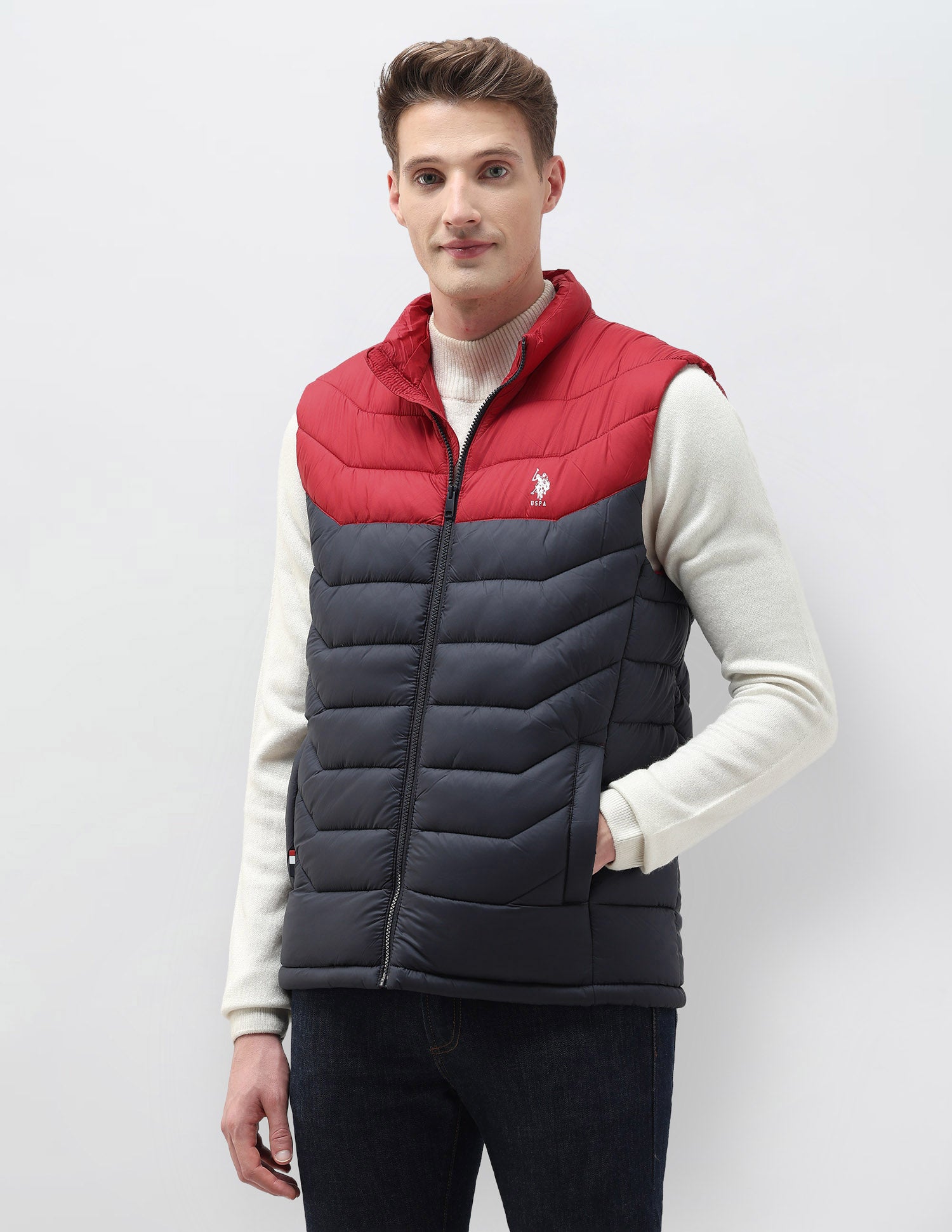 Colour Blocked Removable Hood Puffer Jacket Navy - U.S. POLO ASSN. | Large