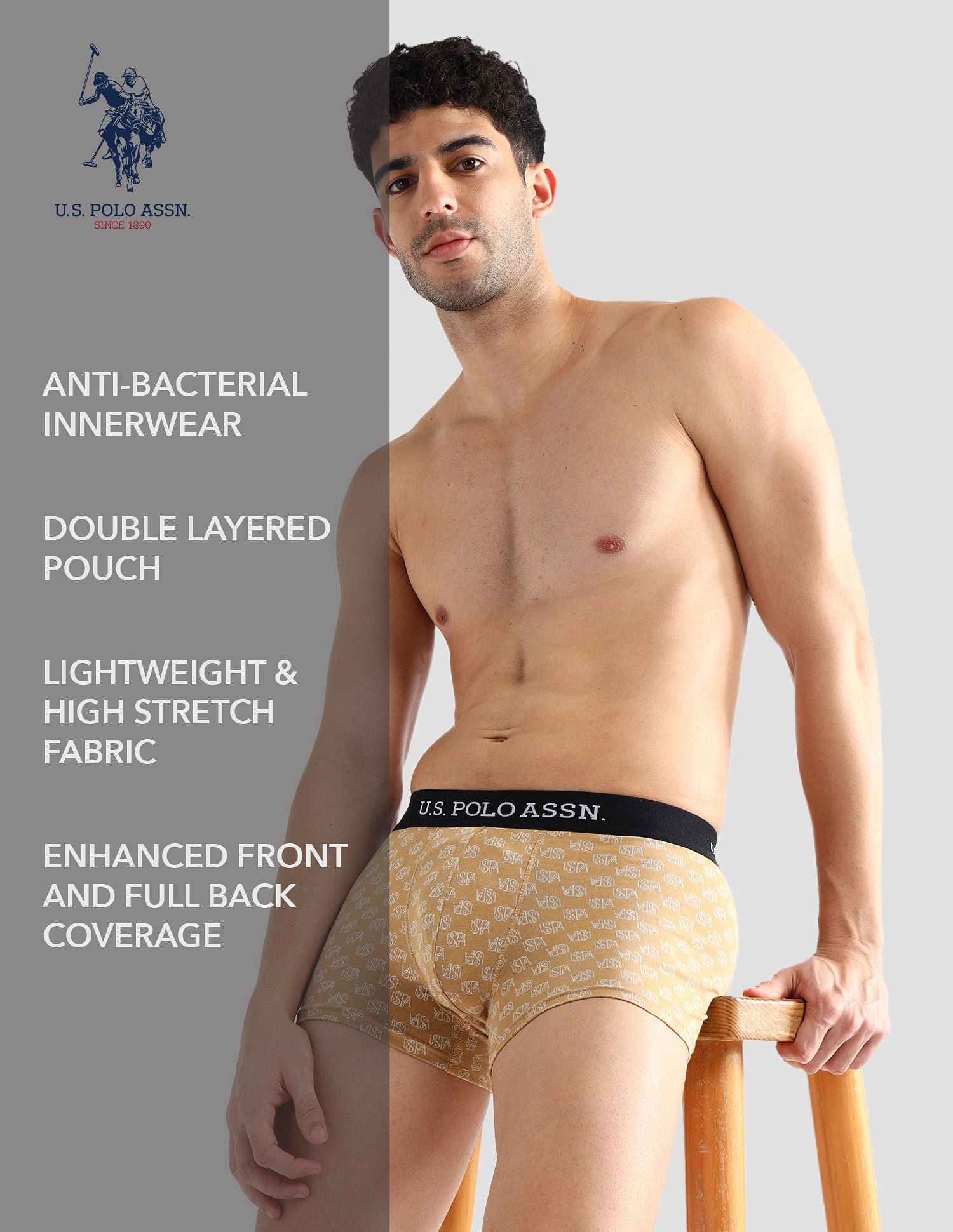 Elasticized Waist Solid OET14 Trunks - Pack Of 3 Iced Coffee, Navy and Old Rose - U.S. POLO ASSN. | Large