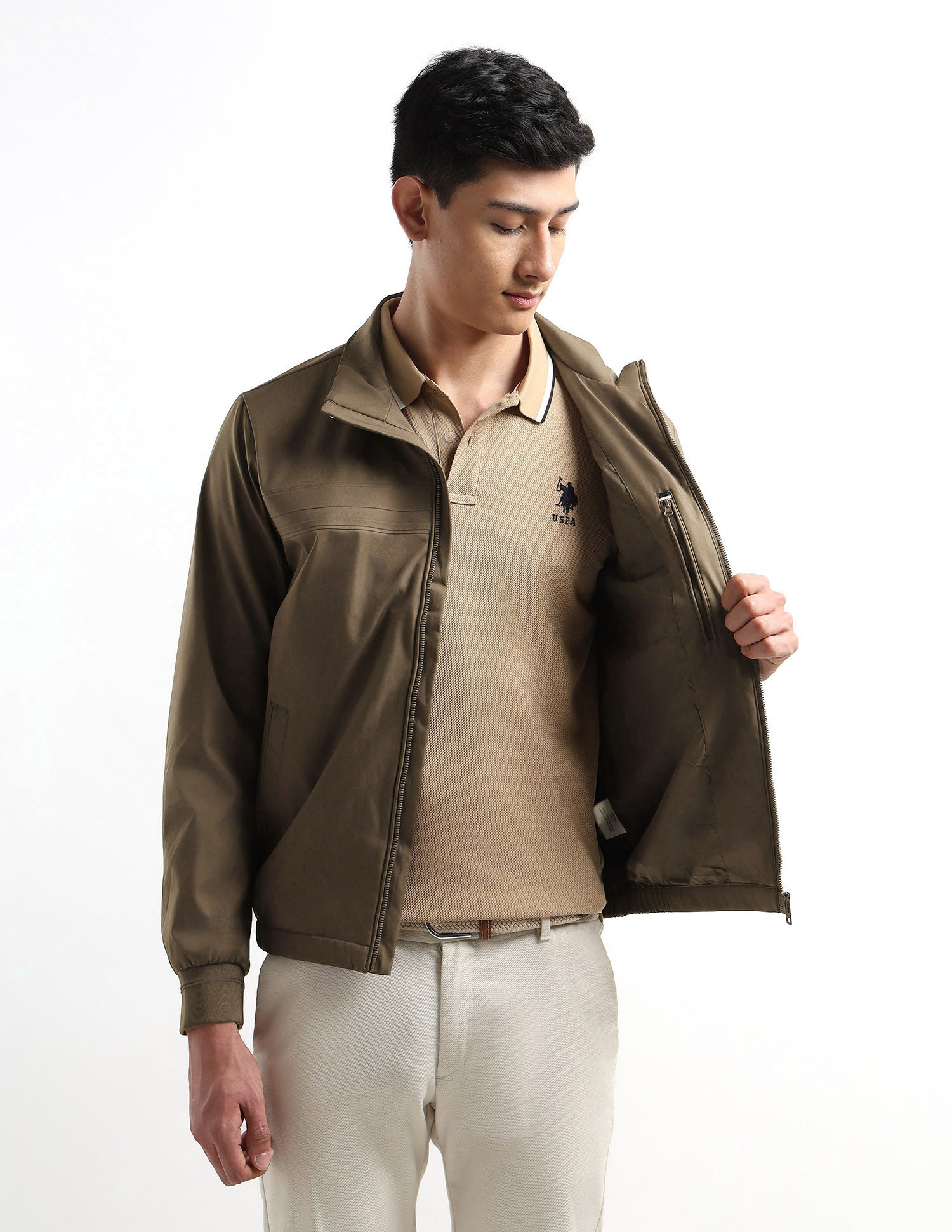 Solid Regular Fit Jacket Brown - U.S. POLO ASSN. | Large