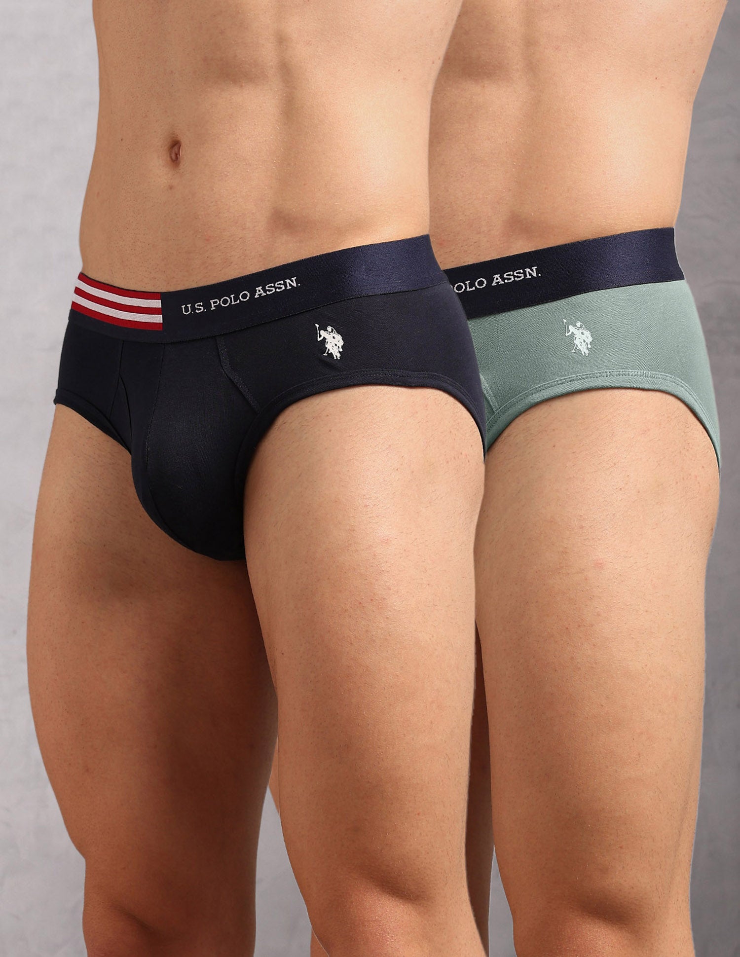 Striped Waistband OEB19 Briefs - Pack Of 2 Uspa Navy and Chinon Green - U.S. Polo Assn. India | Large