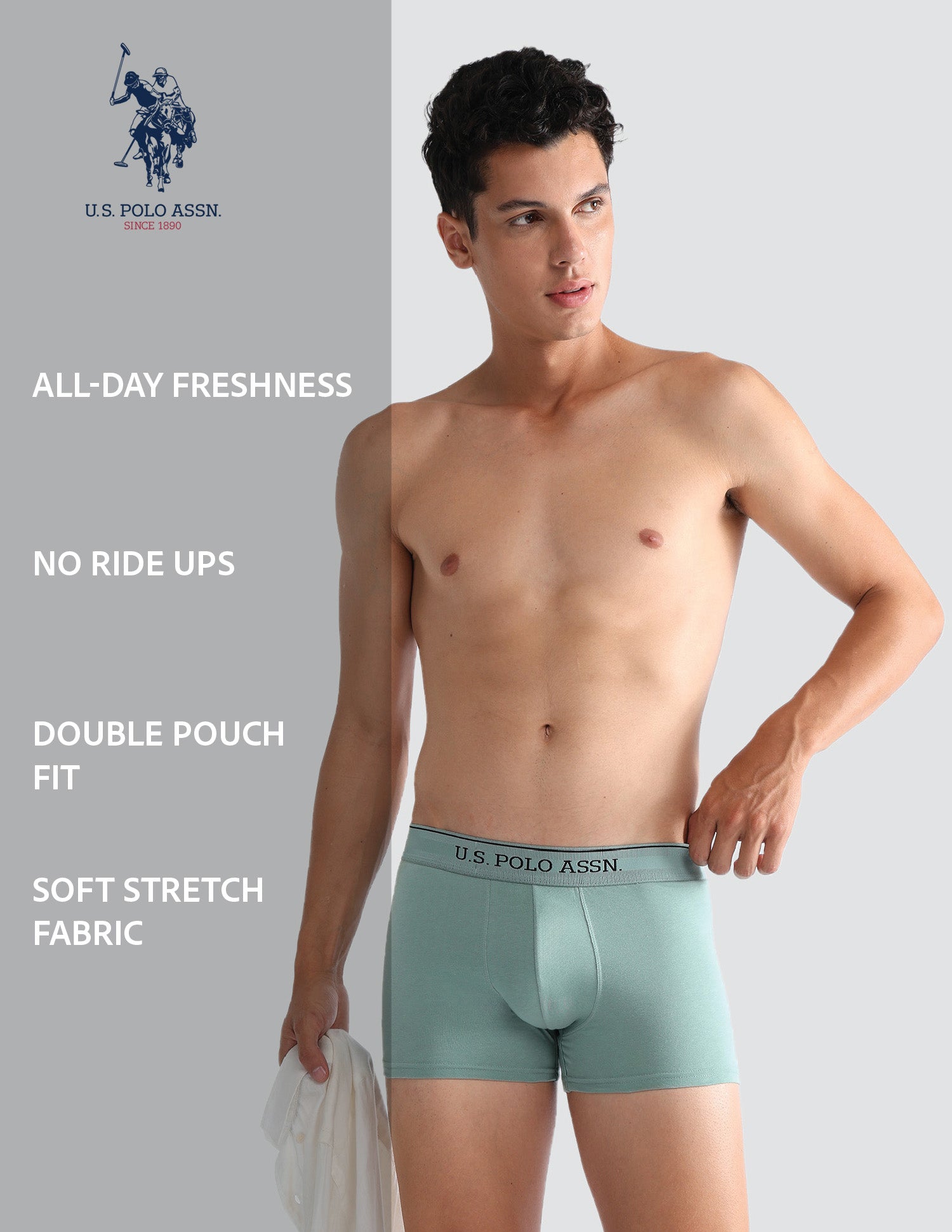 Mid Rise Solid OET15 Trunks - Pack Of 3 Stone Blue, Granite Green and Antler - U.S. POLO ASSN. | Large