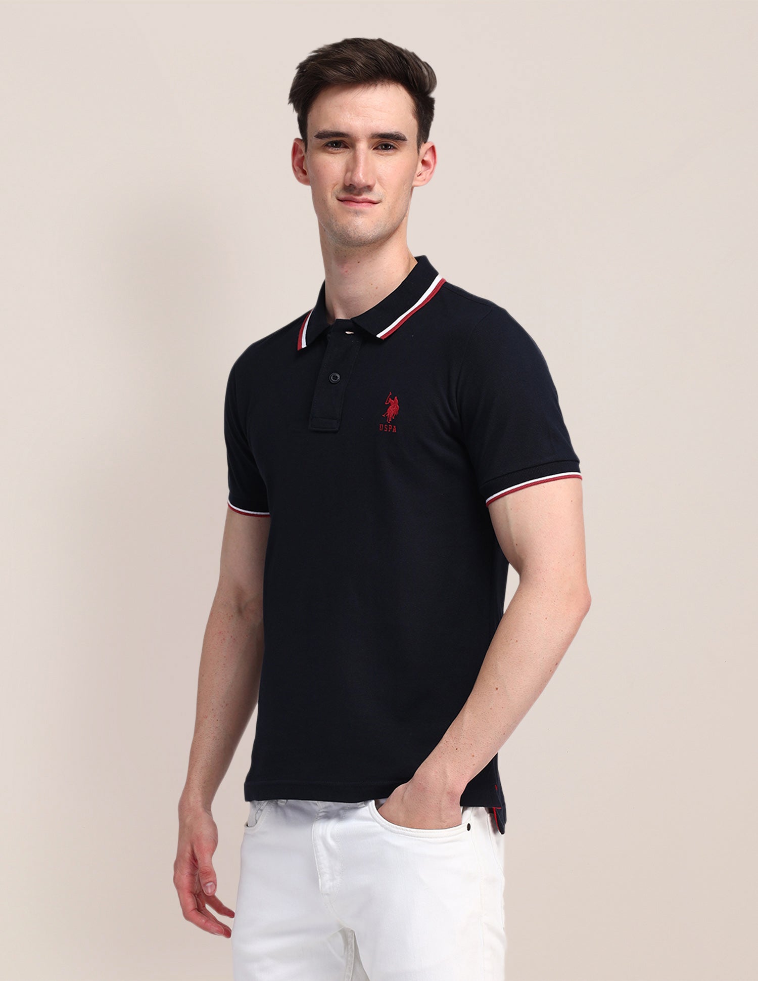 Solid Cotton Polo Shirt Navy - U.S. Polo Assn. India | Large