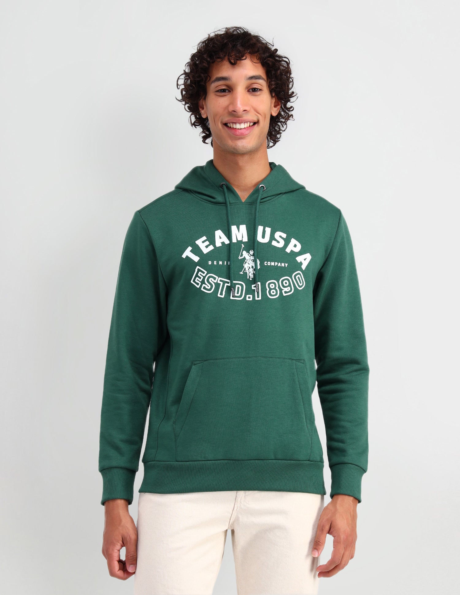 Hooded Brand Printed Sweatshirt Dark Green - U.S. Polo Assn. India | Large