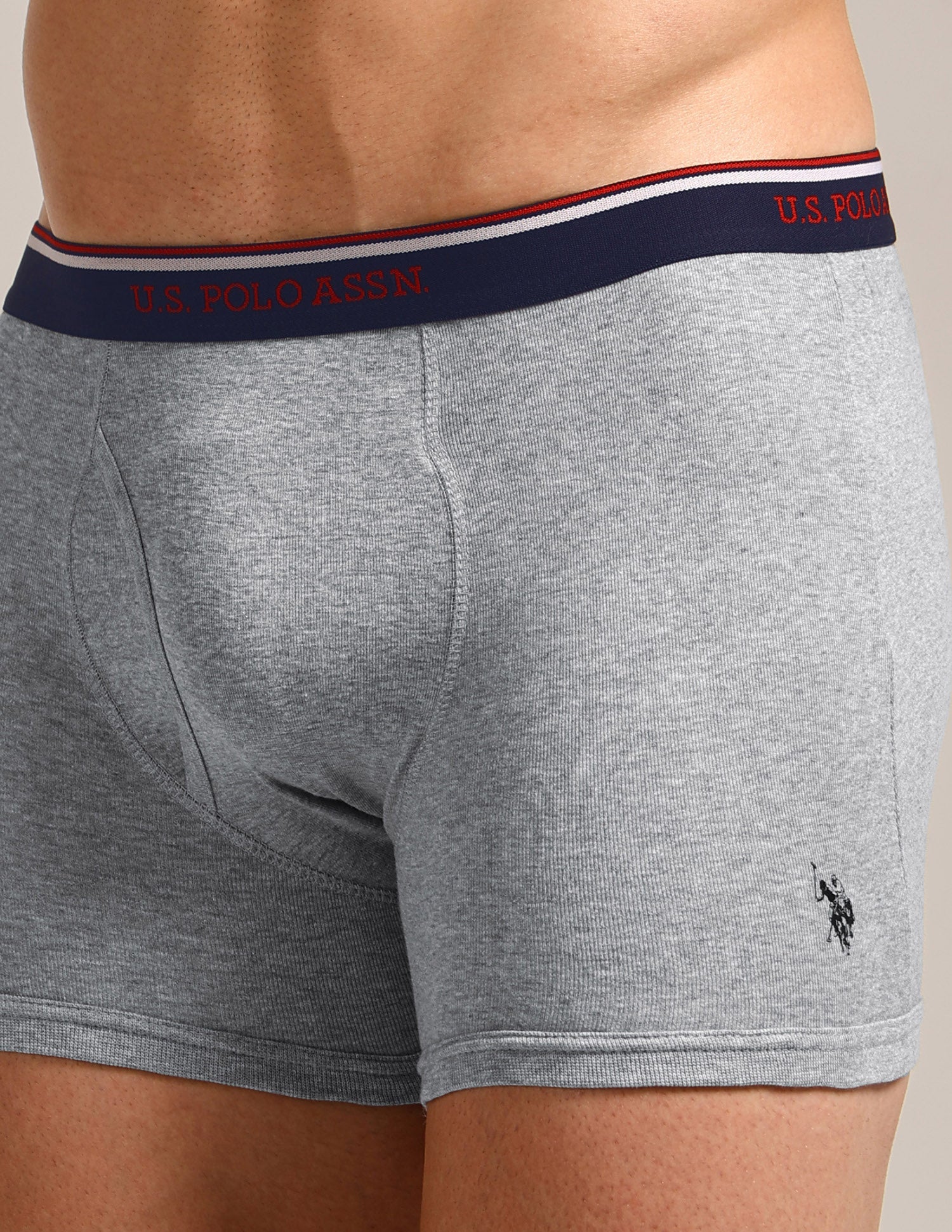 Mid Rise Solid 1667 Trunks - Pack Of 3 Black, Grey Melange and Navy - U.S. Polo Assn. India | Large