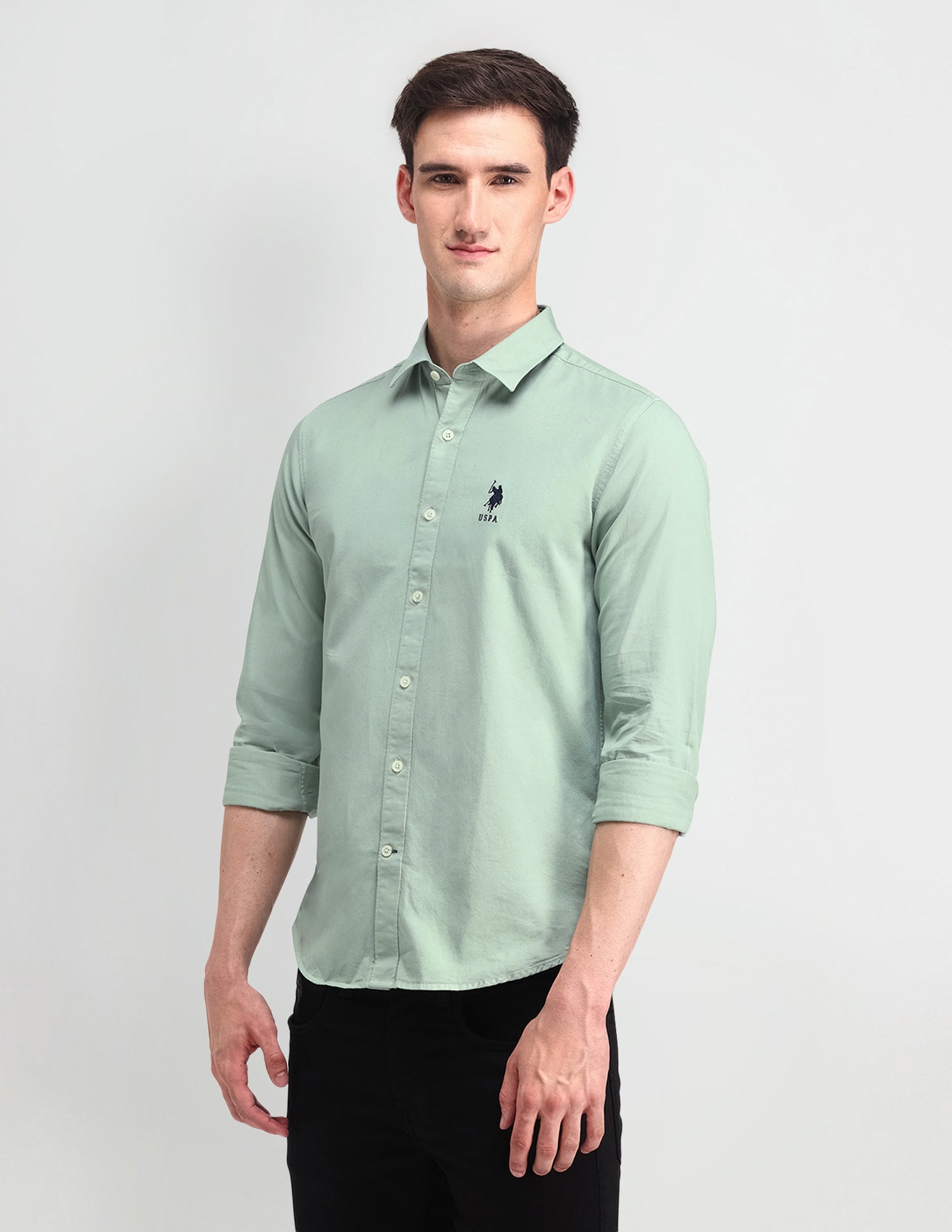 Slim Fit Cotton Shirt Light Green - U.S. POLO ASSN. | Large