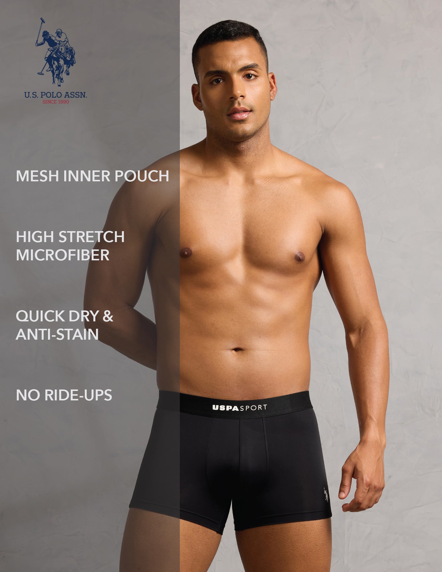 Micro Fibre High Stretch Performance Trunk Black and Grey - U.S. POLO ASSN. | Large