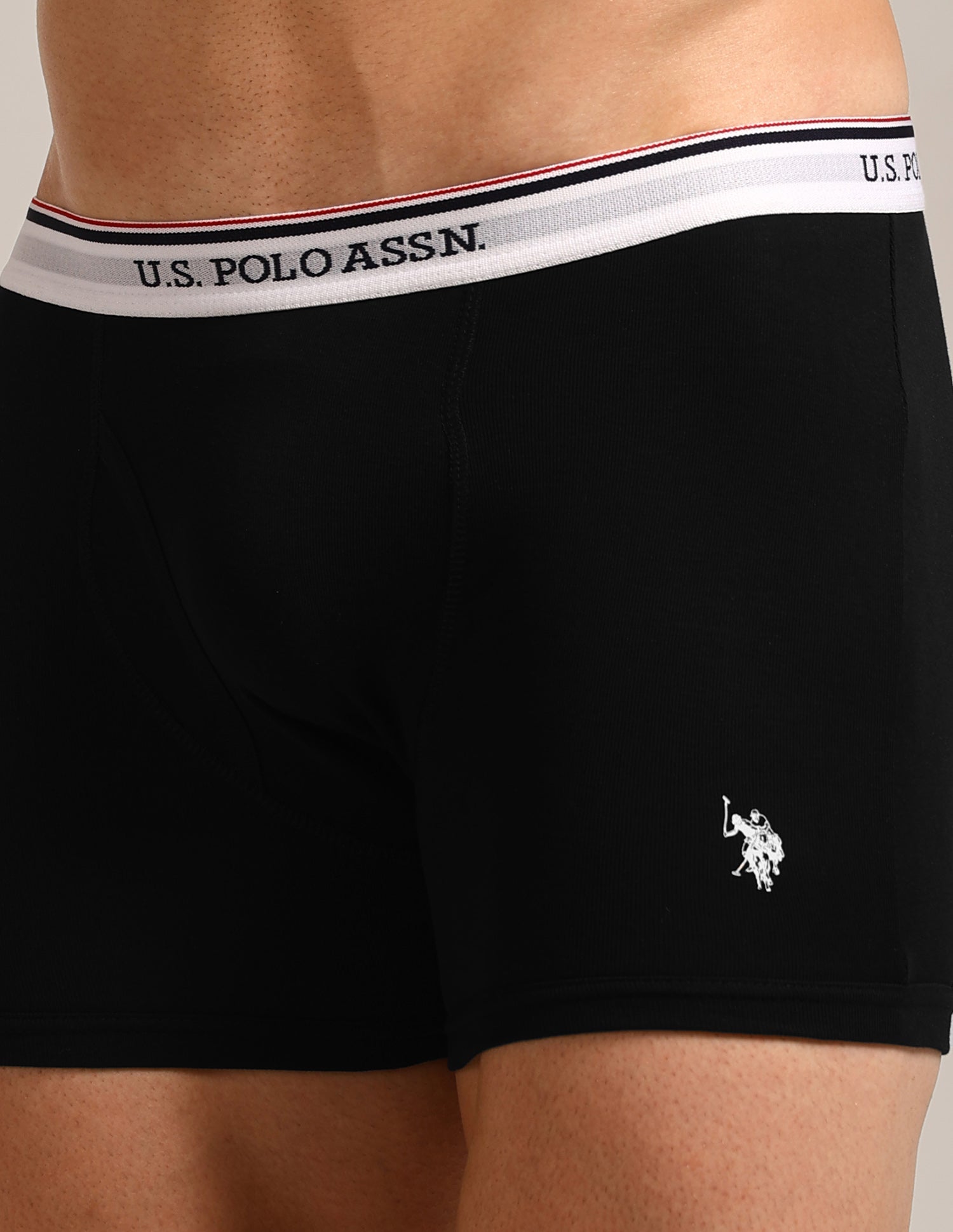 Mid Rise Solid 1667 Trunks - Pack Of 3 Black, Grey Melange and Navy - U.S. Polo Assn. India | Large