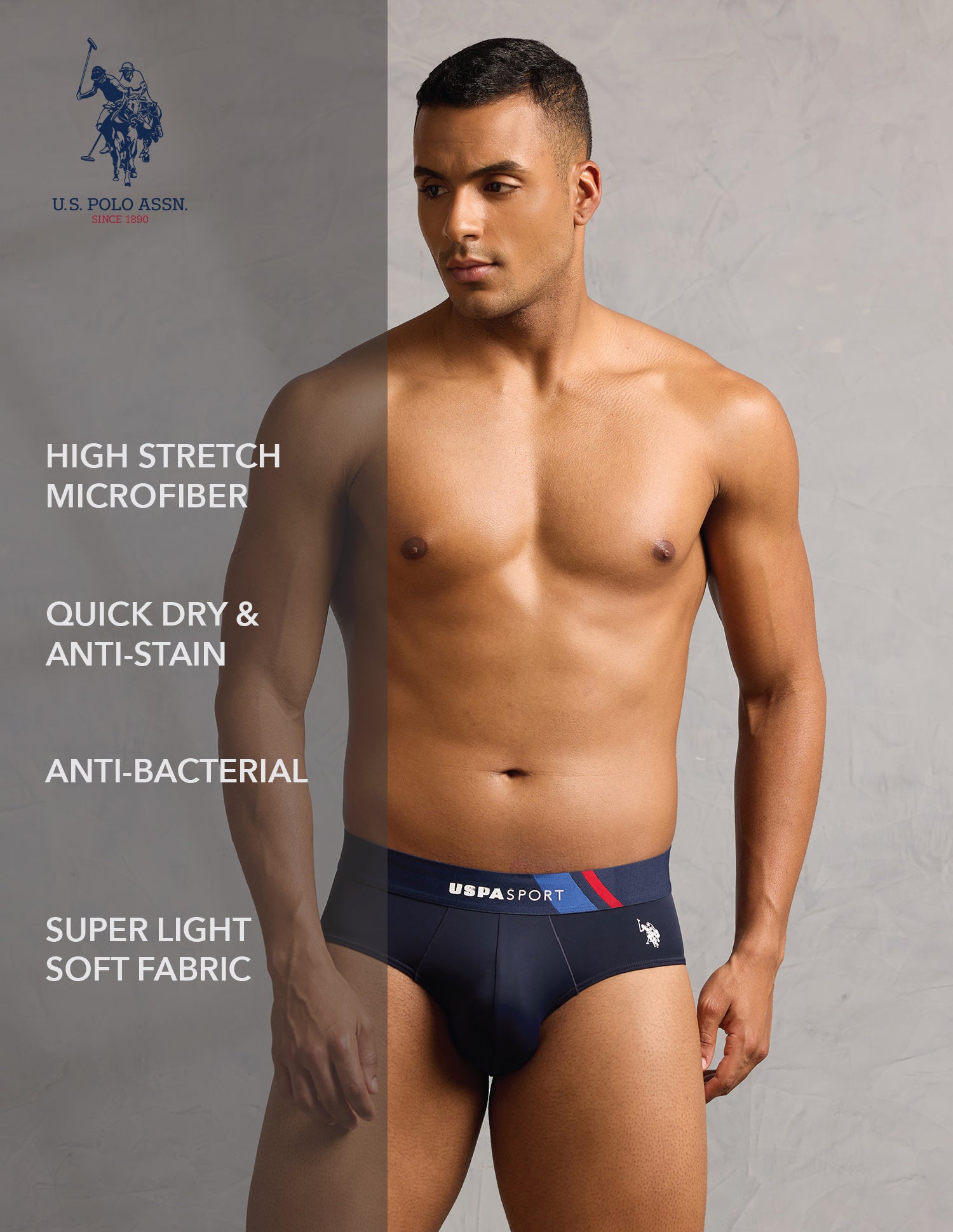 Micro Fibre Sports High Stretch Brief Navy - U.S. POLO ASSN. | Large