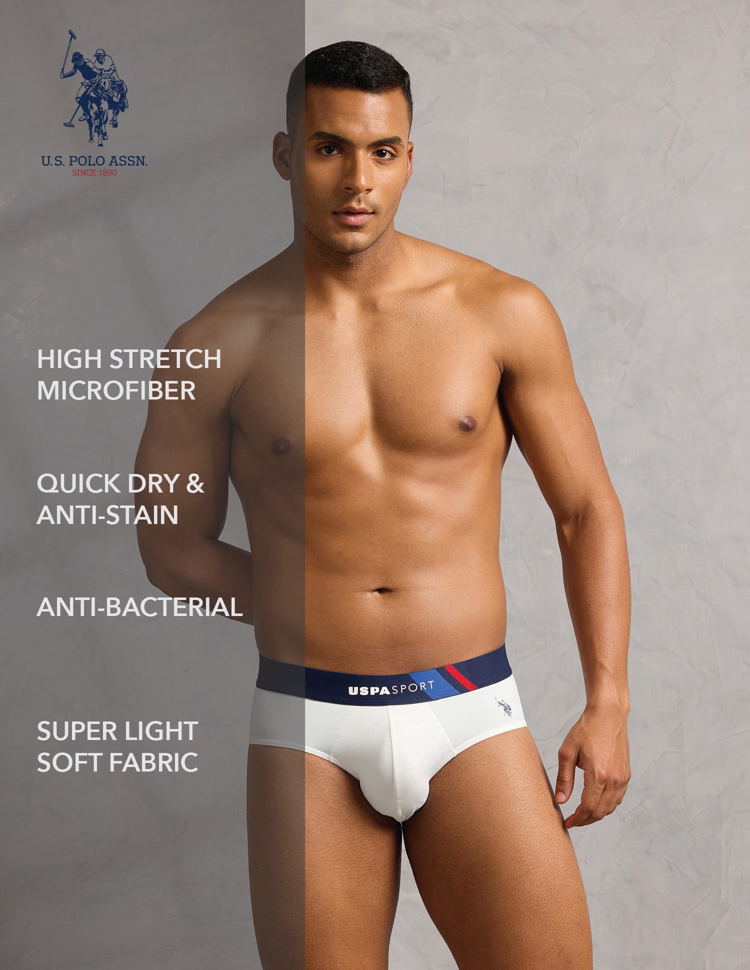 Micro Fibre Sports High Stretch Brief White - U.S. POLO ASSN. | Large