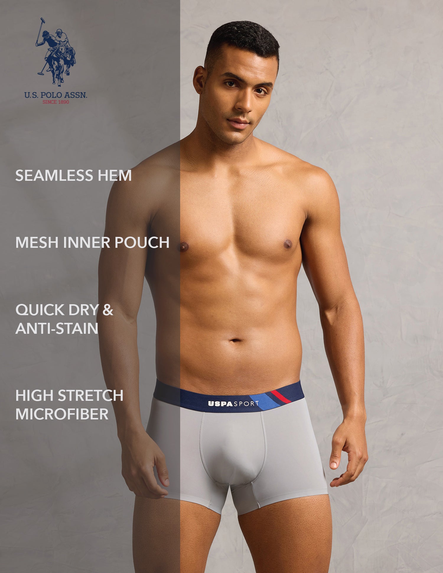 Micro Fibre High Stretch Trunk Light Grey - U.S. POLO ASSN. | Large