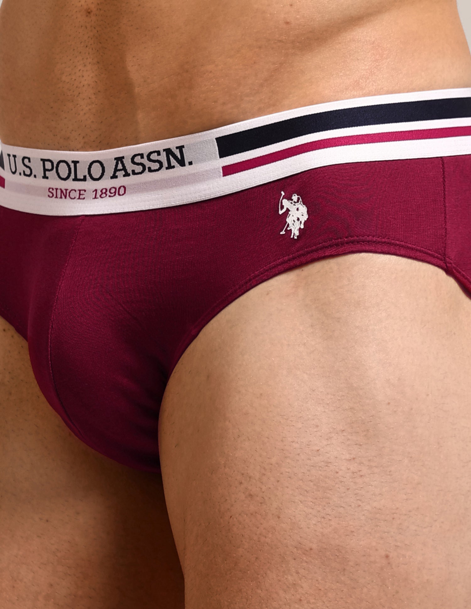 Logo Waistband Solid I006-P5 Briefs - Pack Of 5 Multi-colour - U.S. Polo Assn. India | Large