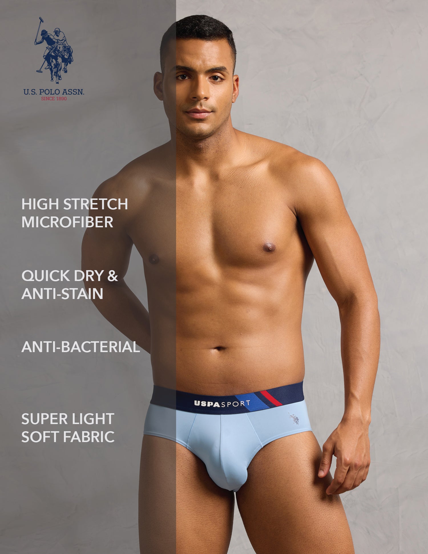 Micro Fibre Sports High Stretch Brief Clear Sky - U.S. POLO ASSN. | Large