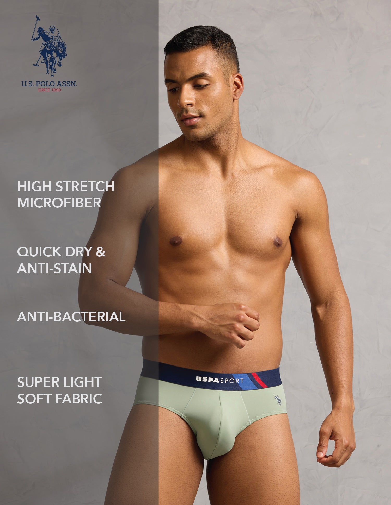 Micro Fibre Sports High Stretch Brief Pastel Green - U.S. POLO ASSN. | Large