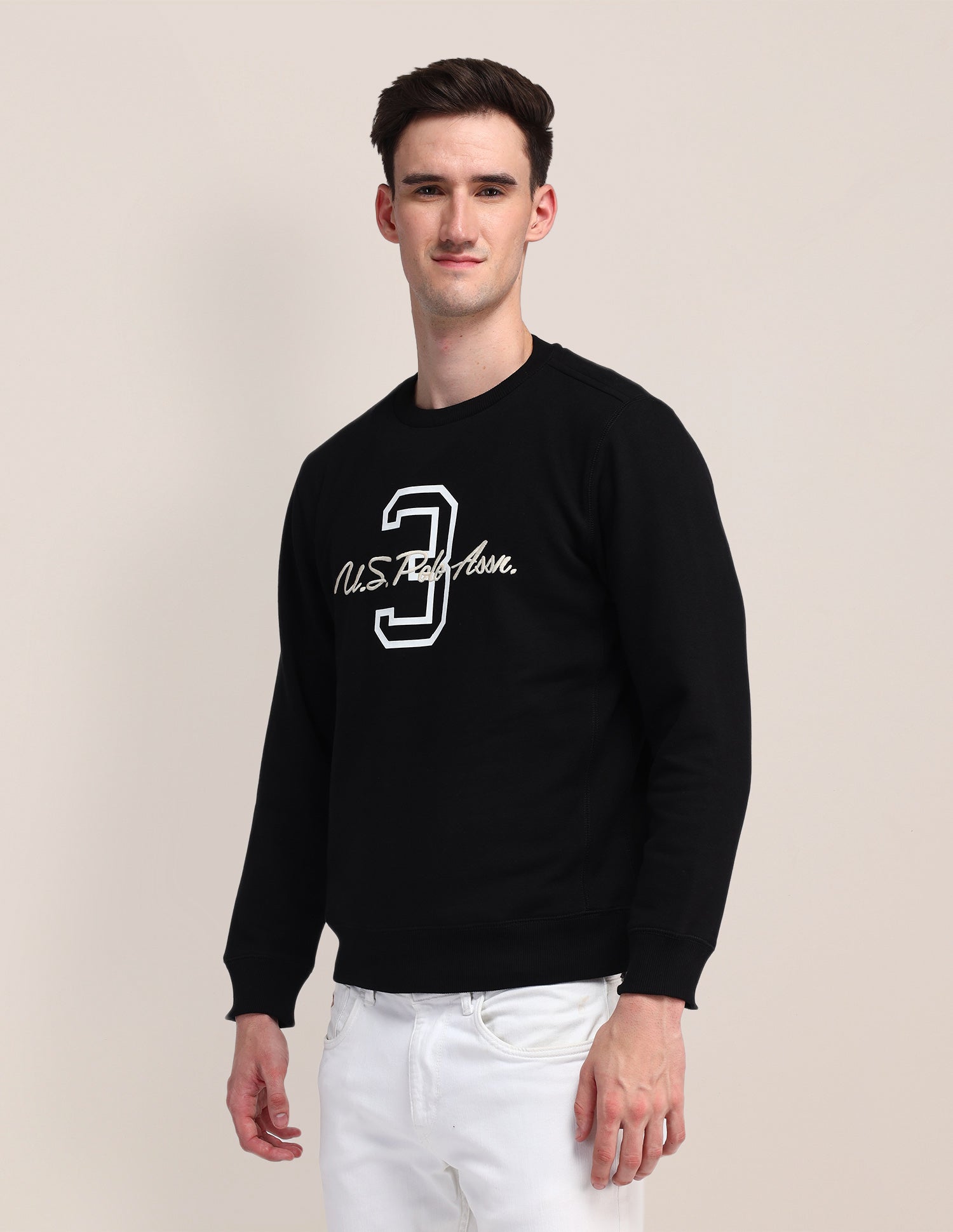 Crew Neck Typographic Sweatshirt Black - U.S. Polo Assn. India | Large