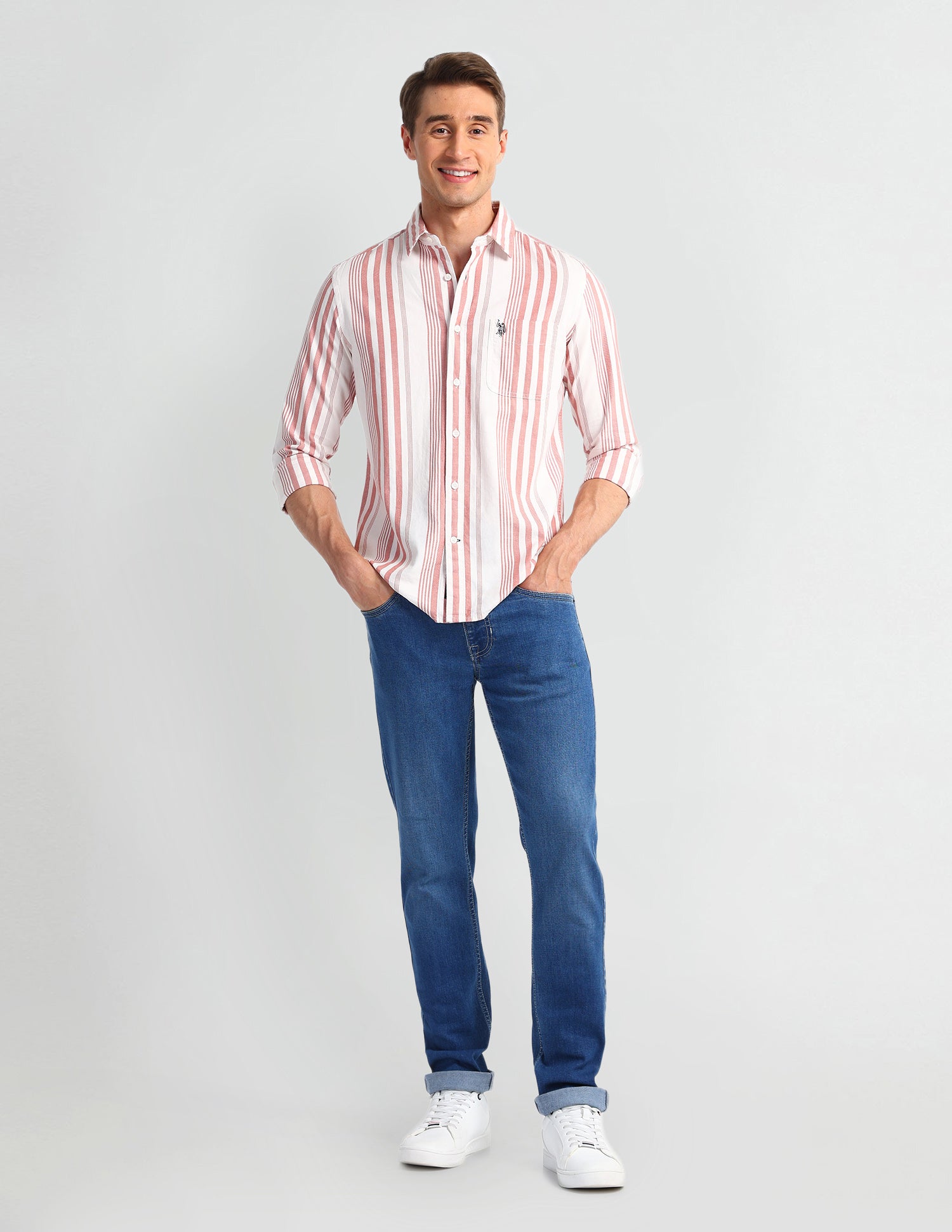 Vertical Striped Slim Fit Shirt Red - U.S. Polo Assn. India | Large