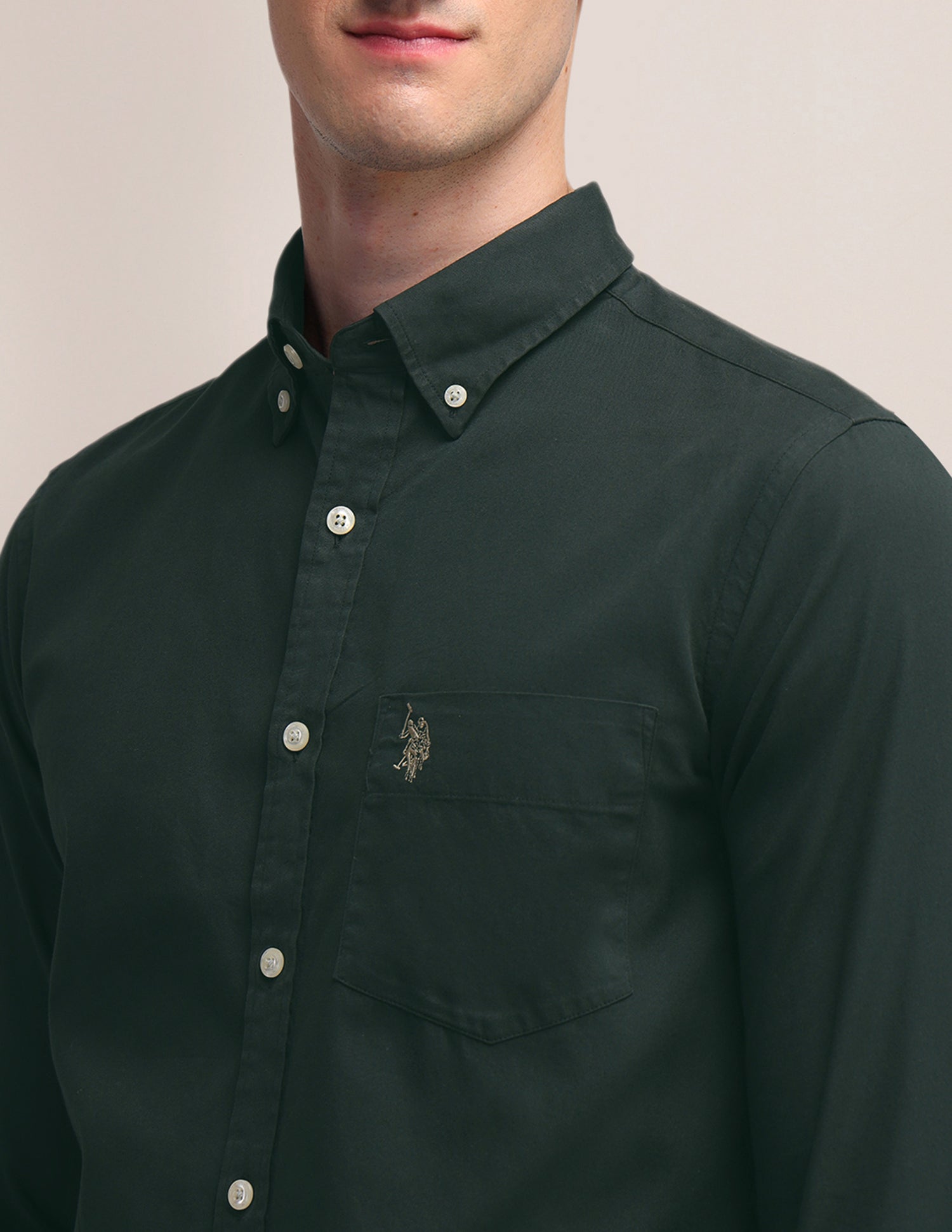 Solid Tailored Fit Shirt Olive - U.S. POLO ASSN. | Large
