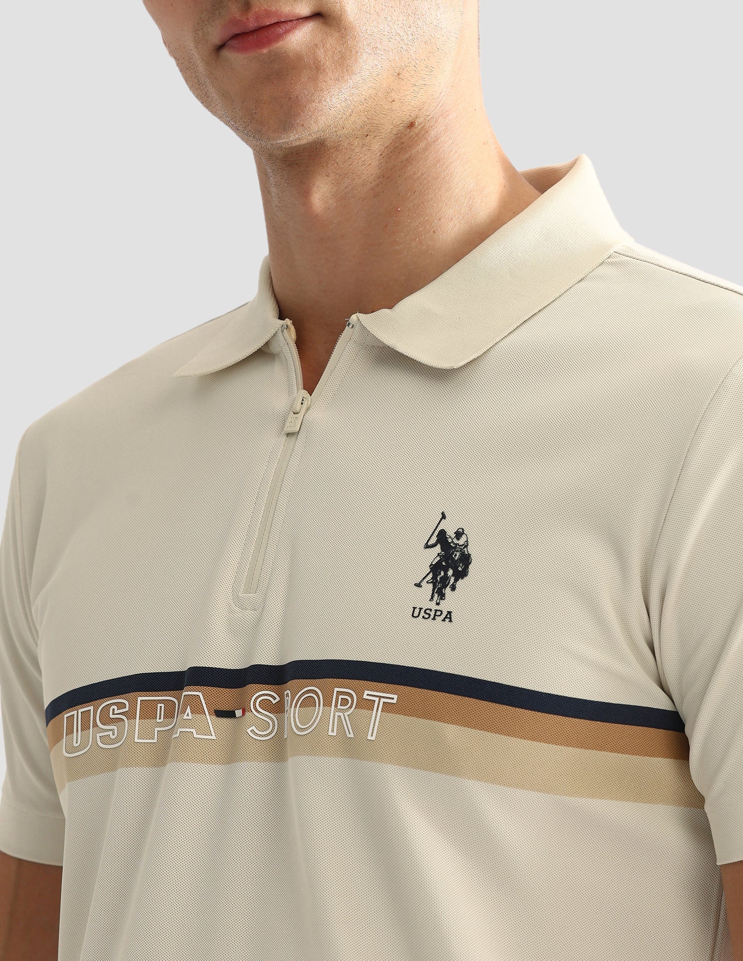 Horizontal Striped Slim Polo Shirt Beige - U.S. Polo Assn. India | Large