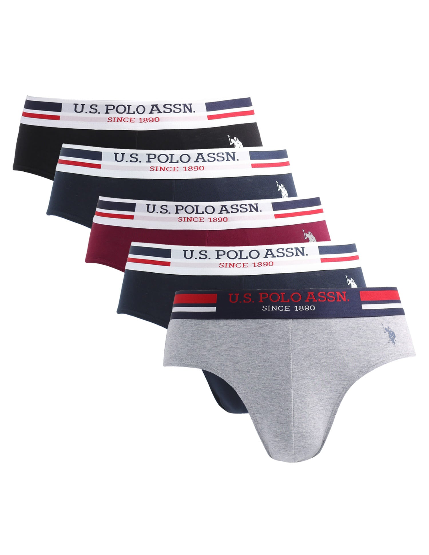 Solid Cotton I006-P5 Briefs - Pack Of 5 Multi-colour - U.S. Polo Assn. India | Large
