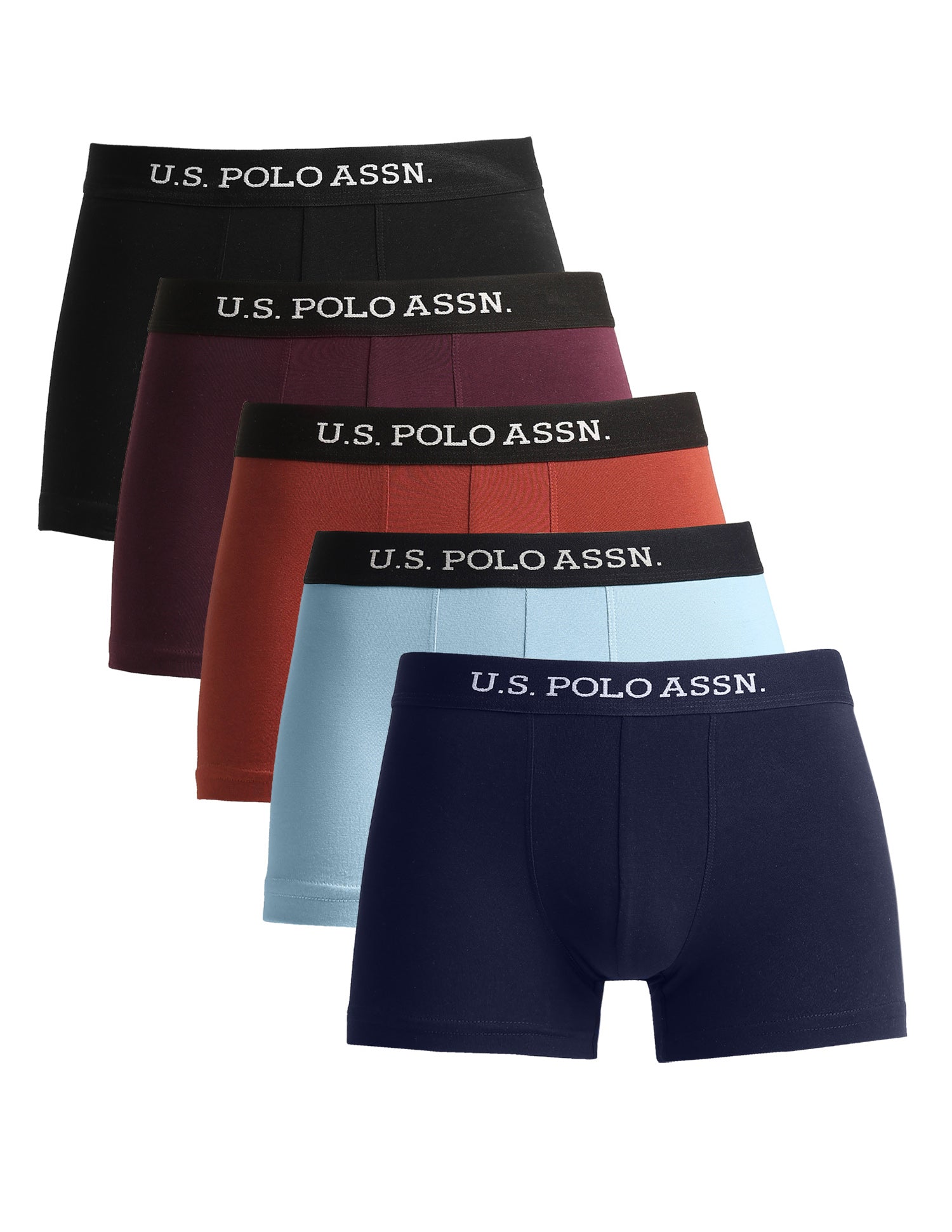 Anti Microbial Solid OET13 Trunks - Pack Of 5 Navy, Burgandy, Black, Rust & Blue - U.S. Polo Assn. India | Large