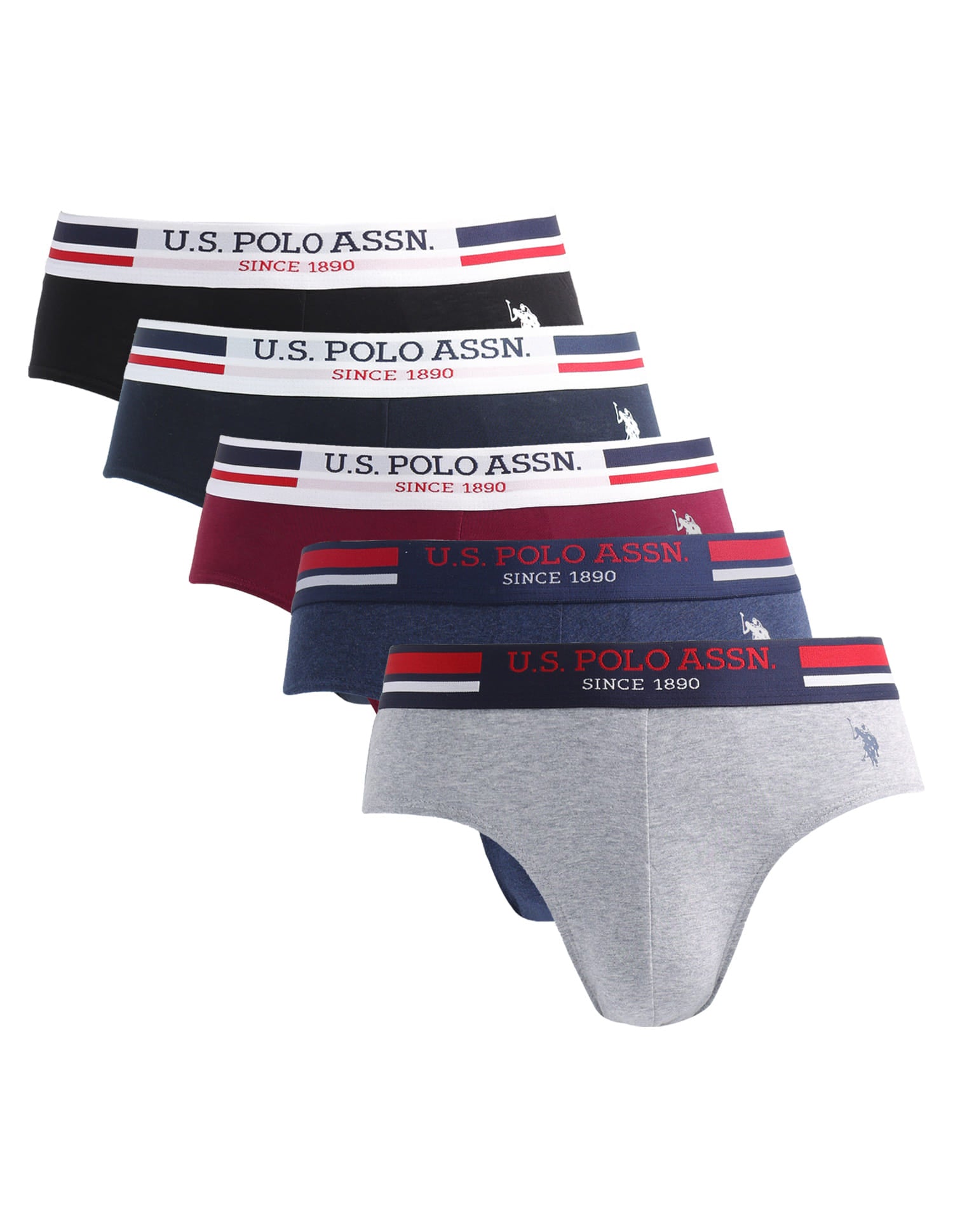 Solid Cotton I006-P5 Briefs - Pack Of 5 Multi-colour - U.S. Polo Assn. India | Large