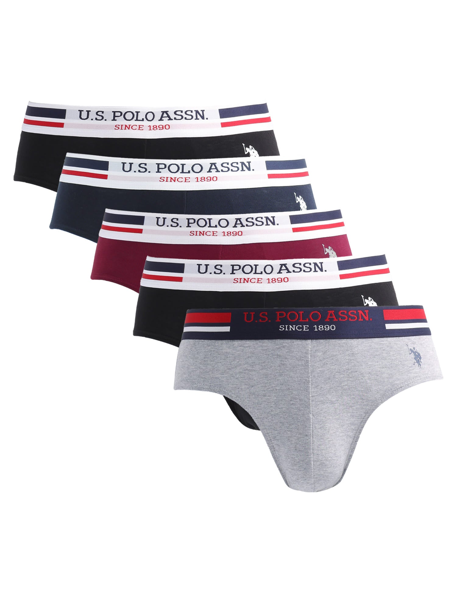 Logo Waistband Solid I006-P5 Briefs - Pack Of 5 Multi-colour - U.S. Polo Assn. India | Large