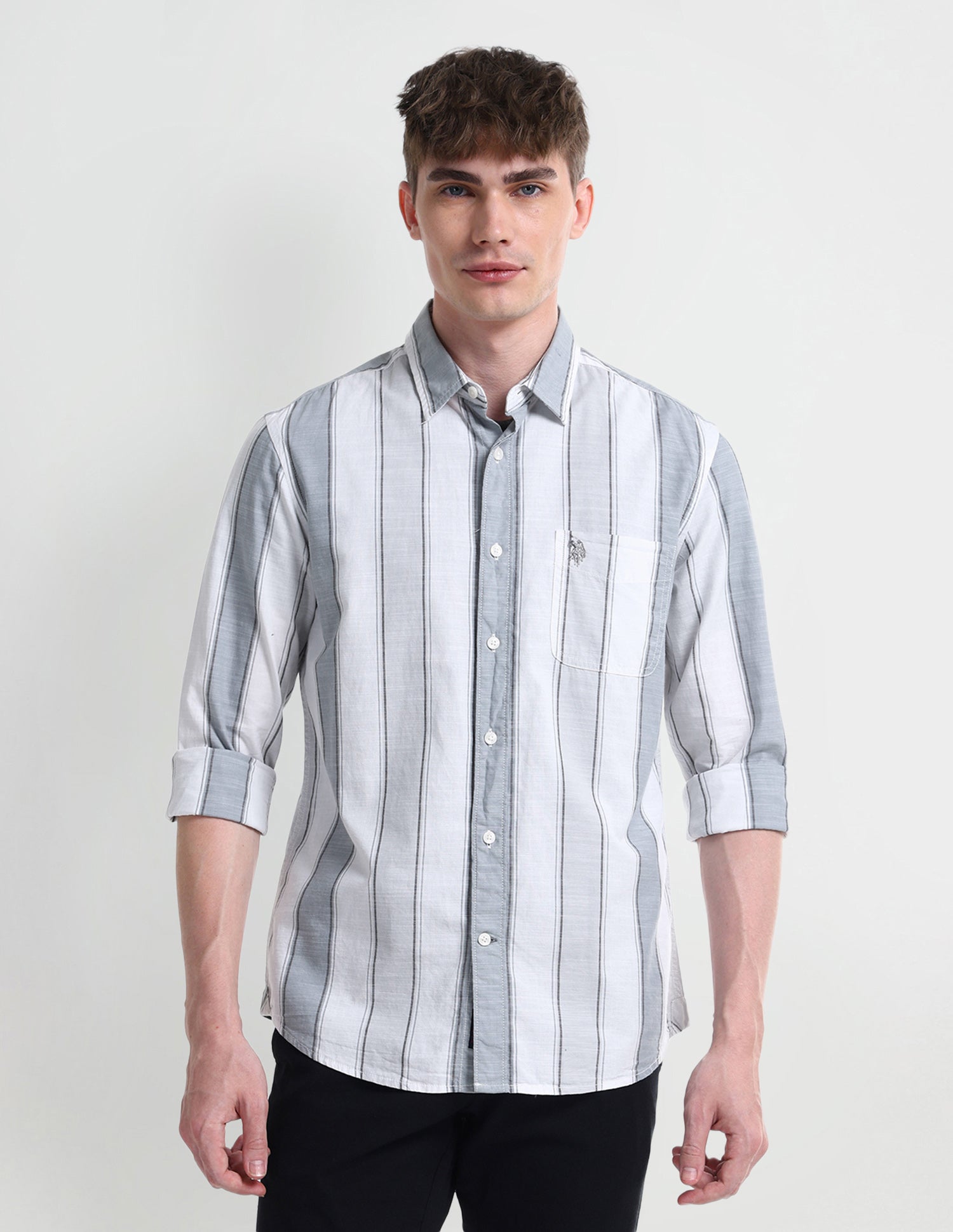Vertical Striped Slim Fit Shirt Light-Grey - U.S. Polo Assn. India | Large