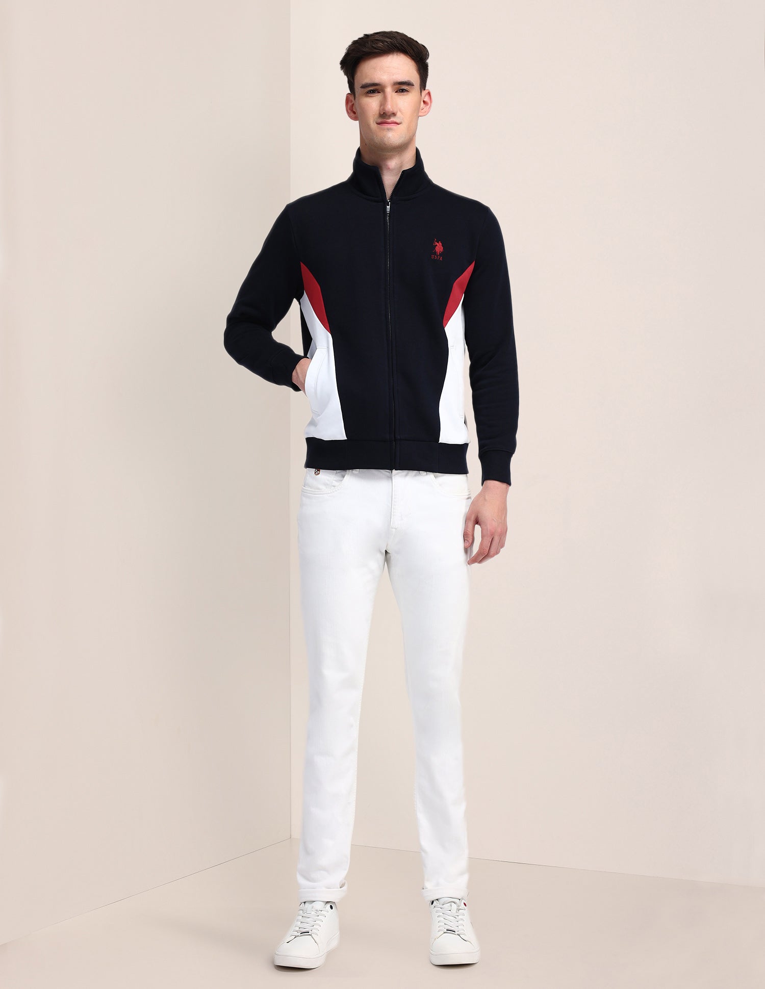 High Neck Colour Blocked Sweatshirt Navy - U.S. POLO ASSN. | Large