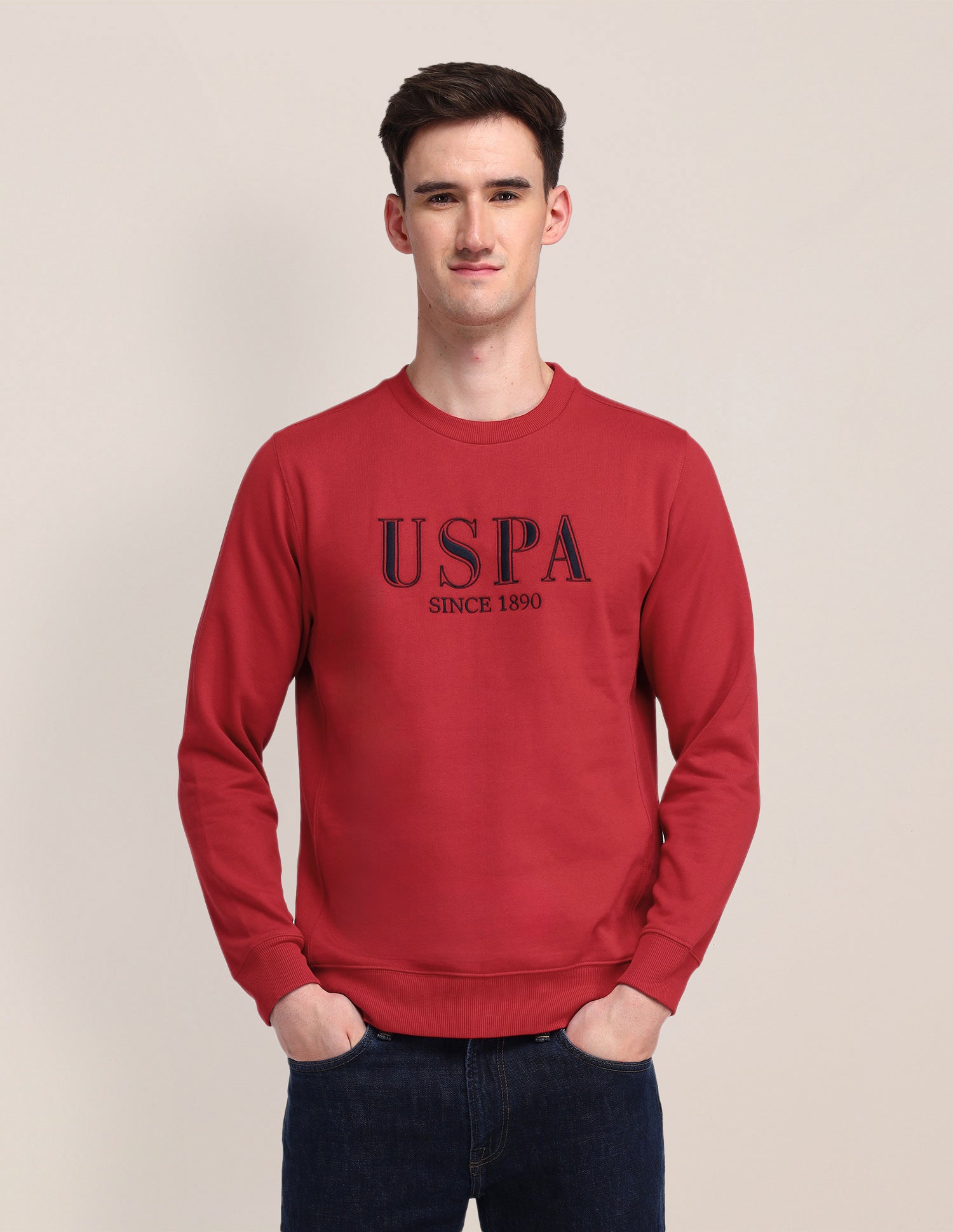 Crew Neck Brand Printed Sweatshirt Dark Red - U.S. Polo Assn. India | Large