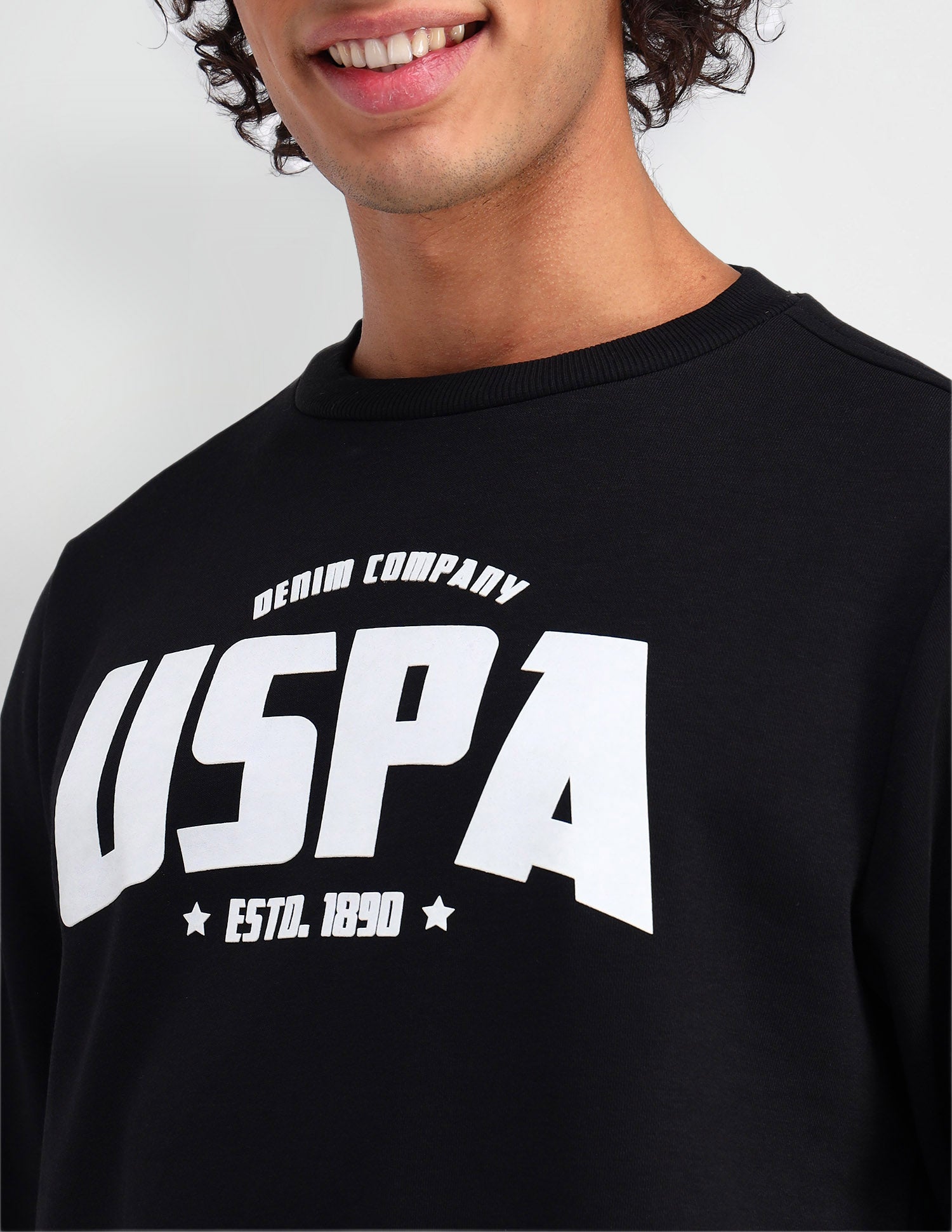Crew Neck Brand Printed Sweatshirt Black - U.S. Polo Assn. India | Large