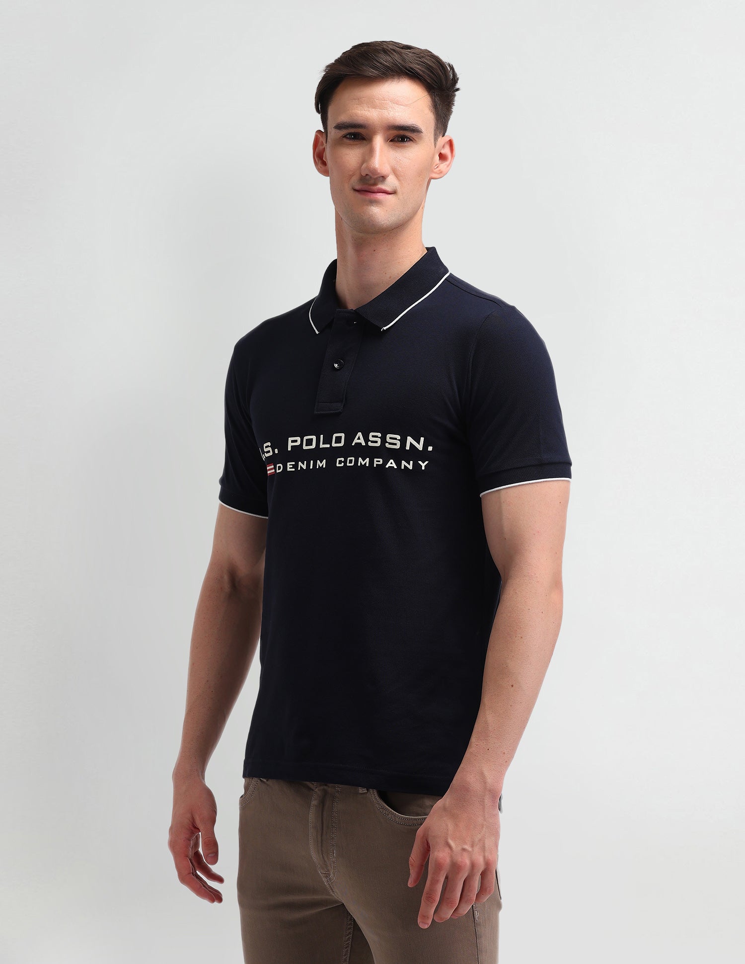 Brand Printed Cotton Polo Shirt Uspa Navy - U.S. Polo Assn. India | Large