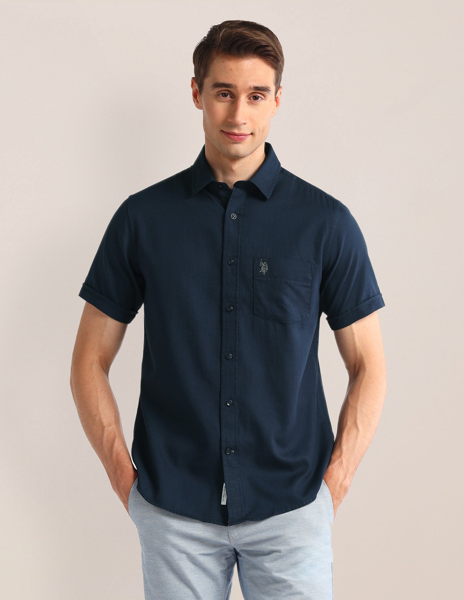 Solid Regular Fit Shirt Navy - U.S. POLO ASSN. | Large