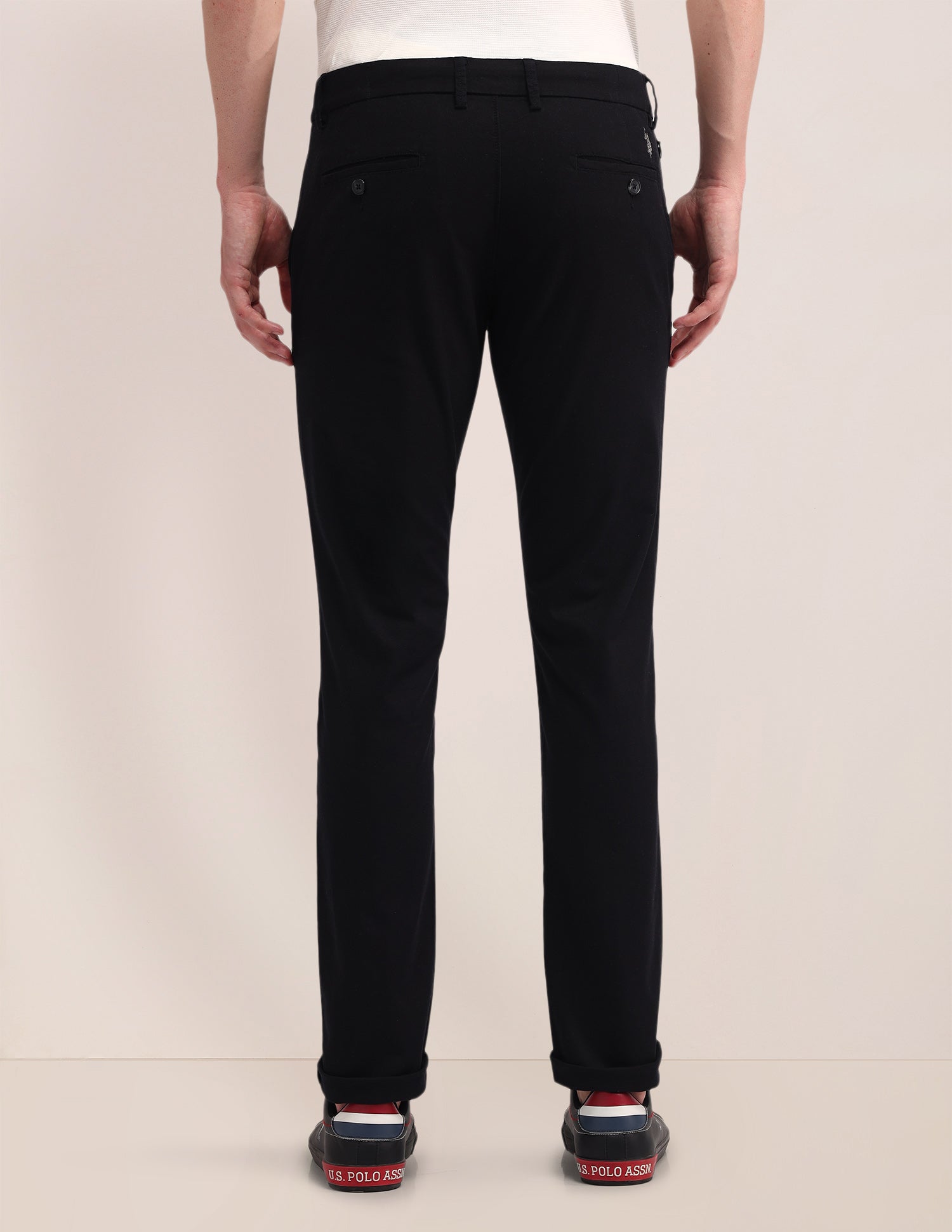 Austin Slim Fit Flat Front Trousers Black - U.S. Polo Assn. India | Large