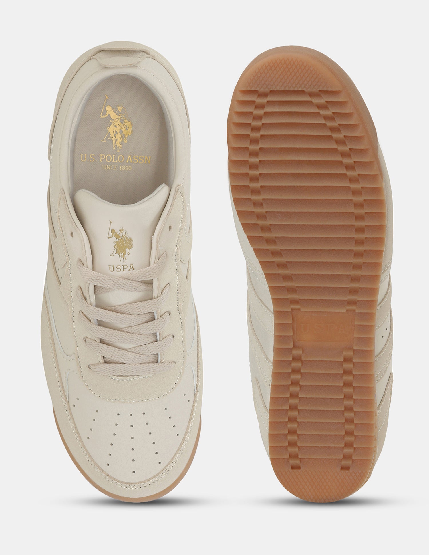 U.S. Polo Assn. Women Bianca  Lace-Ups Round Toe Sneakers Beige - U.S. POLO ASSN. | Large