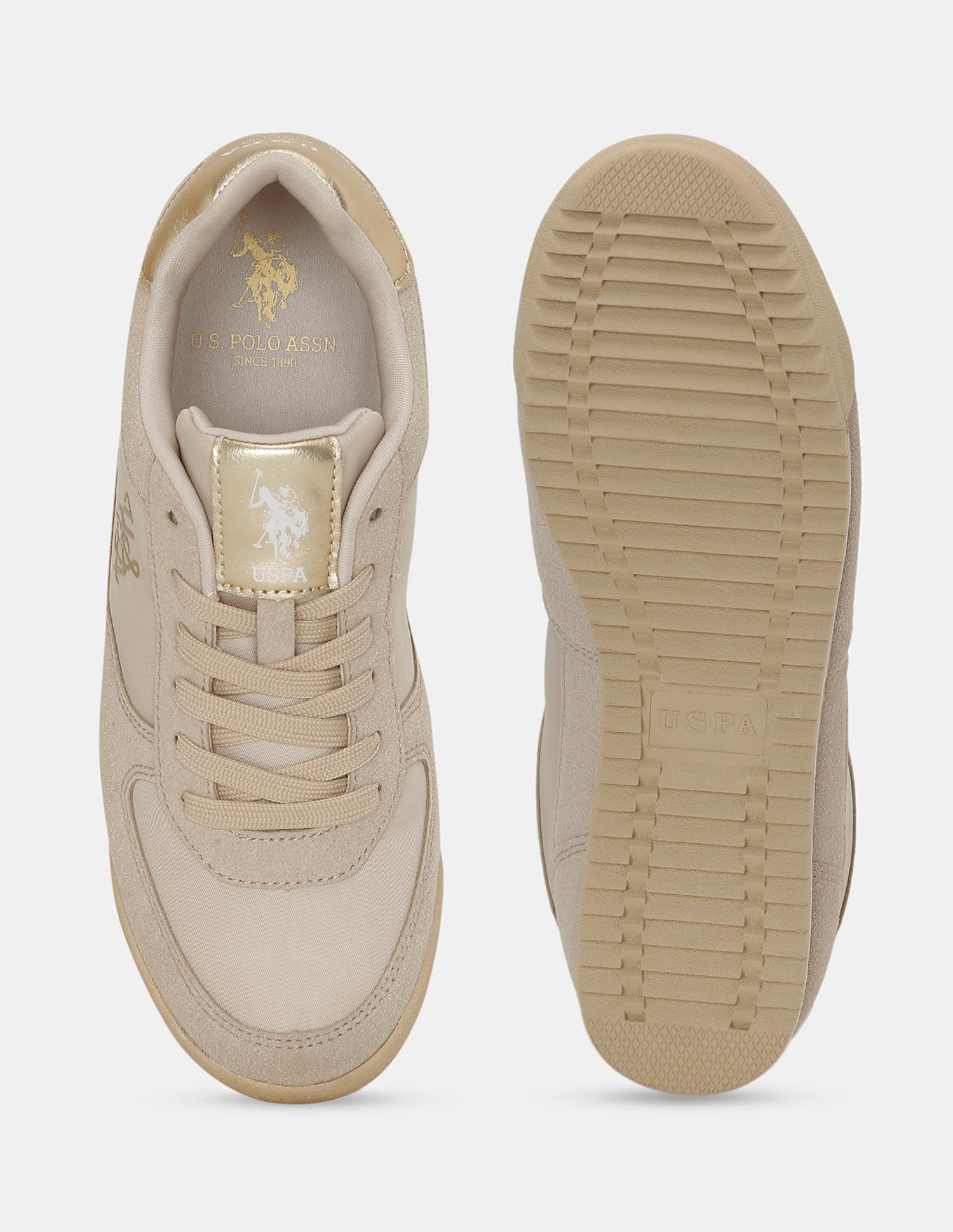 U.S. Polo Assn. Women Eduarda Textured Lace Up Sneakers Beige - U.S. POLO ASSN. | Large