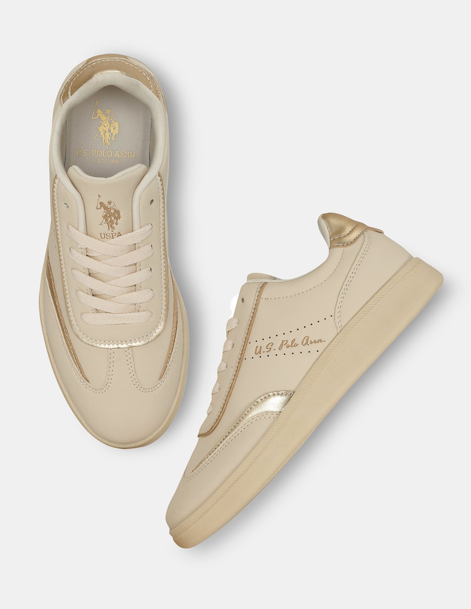 U.S. Polo Assn. Women Renata Round Toe Lace-Ups Sneakers Beige - U.S. POLO ASSN. | Large