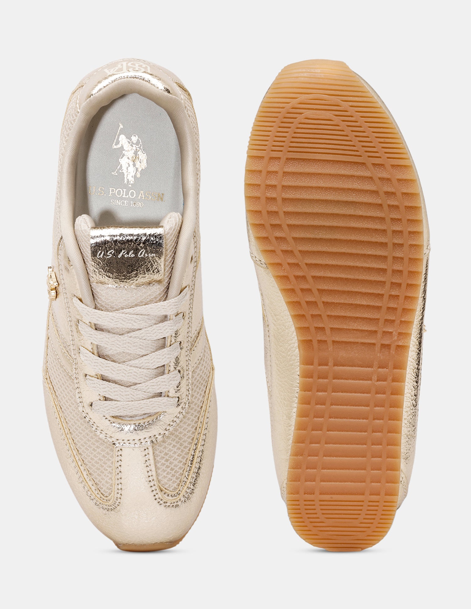 Women Reverie Textured Round Toe Sneakers Gold - U.S. POLO ASSN. | Large