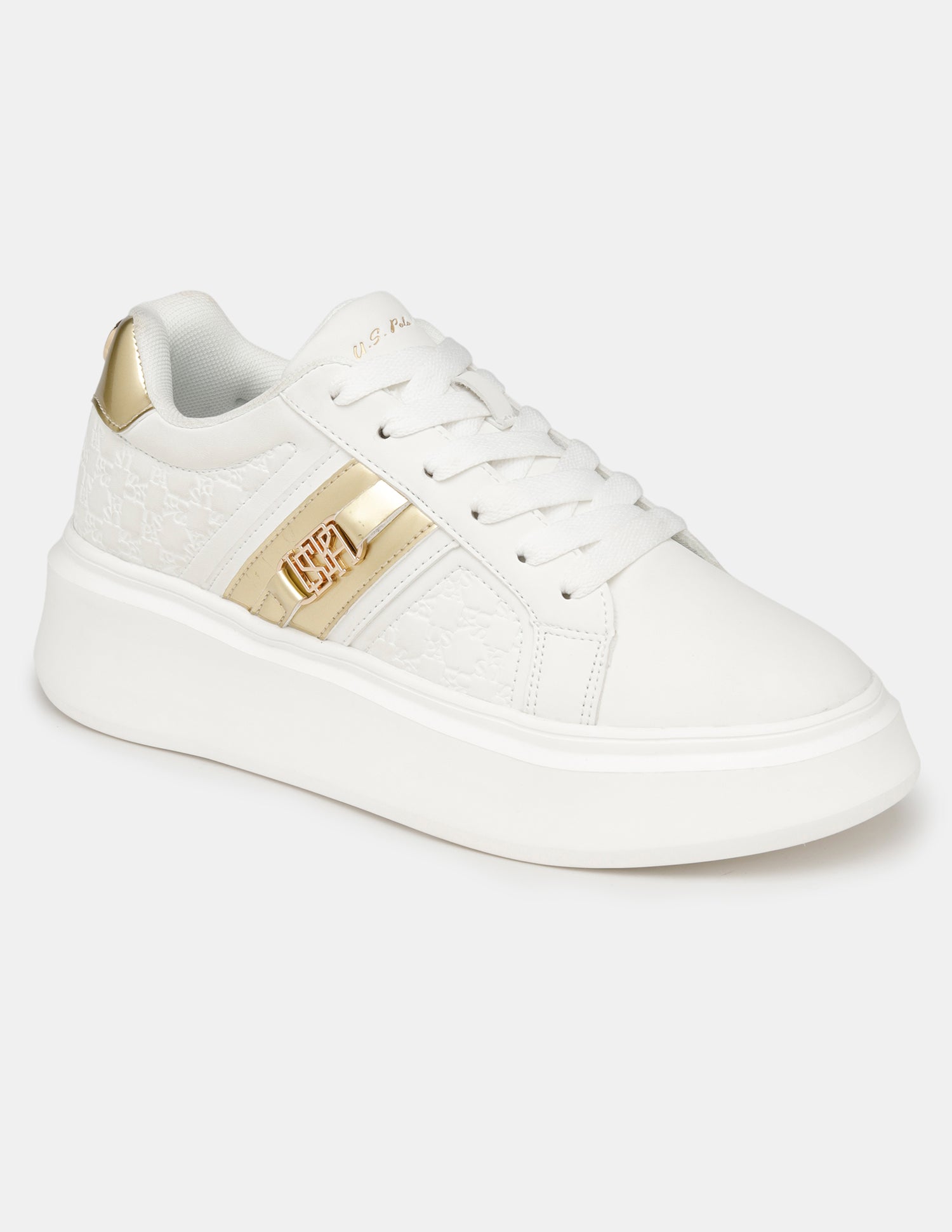 Women Brand Embossed Lace-Ups Elowen Sneakers Off White - U.S. Polo Assn. India | Large