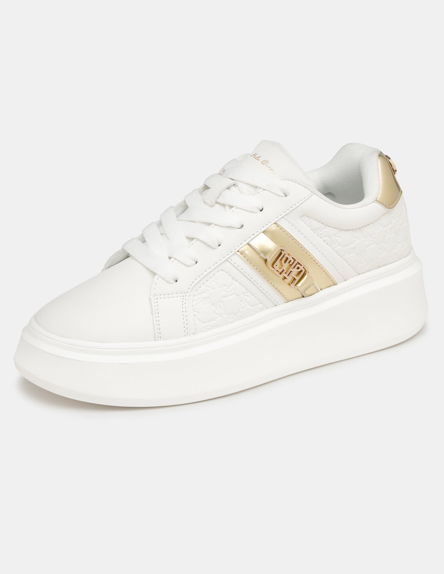 Women Brand Embossed Lace-Ups Elowen Sneakers Off White - U.S. Polo Assn. India | Large