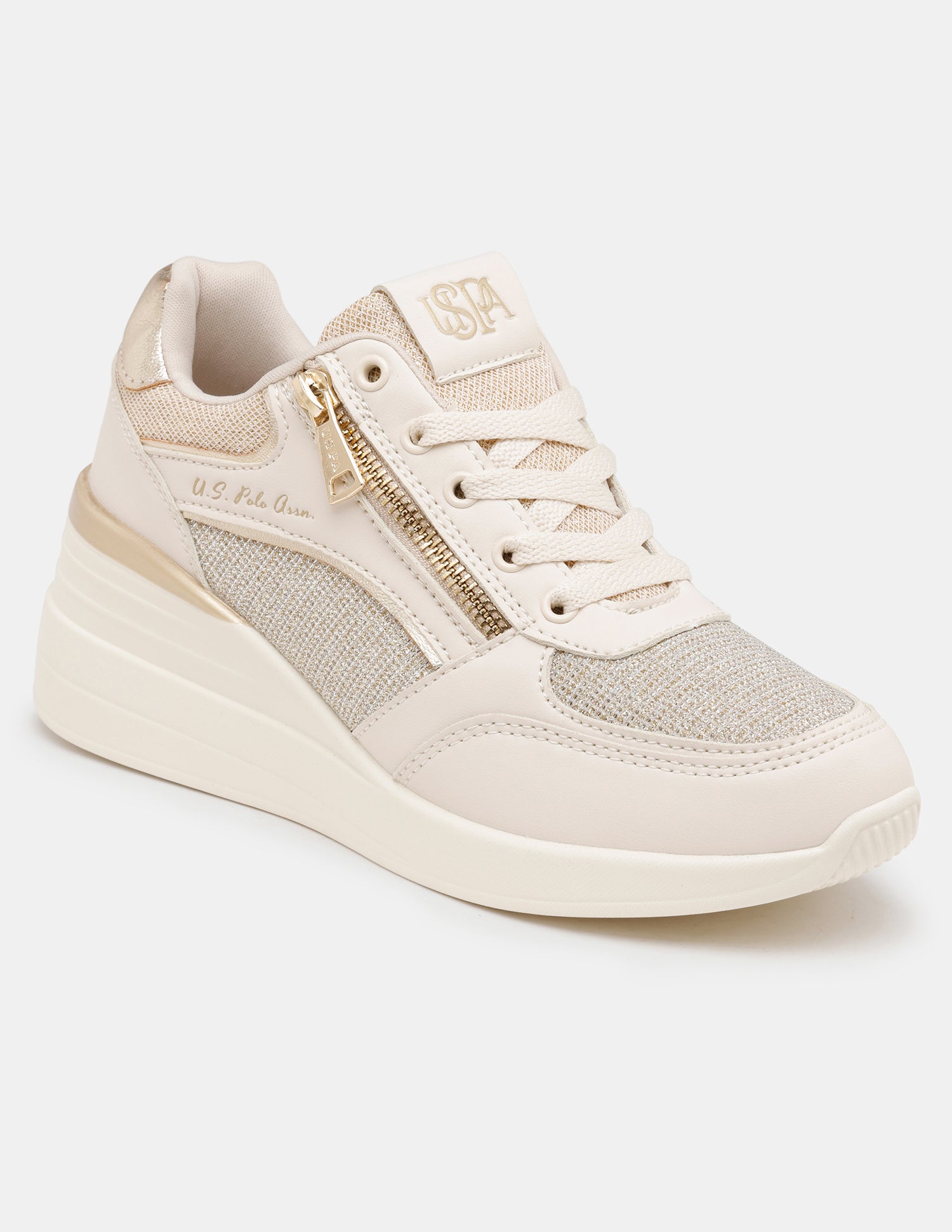 Women Liora Round Toe Textured Sneakers Gold - U.S. POLO ASSN. | Large