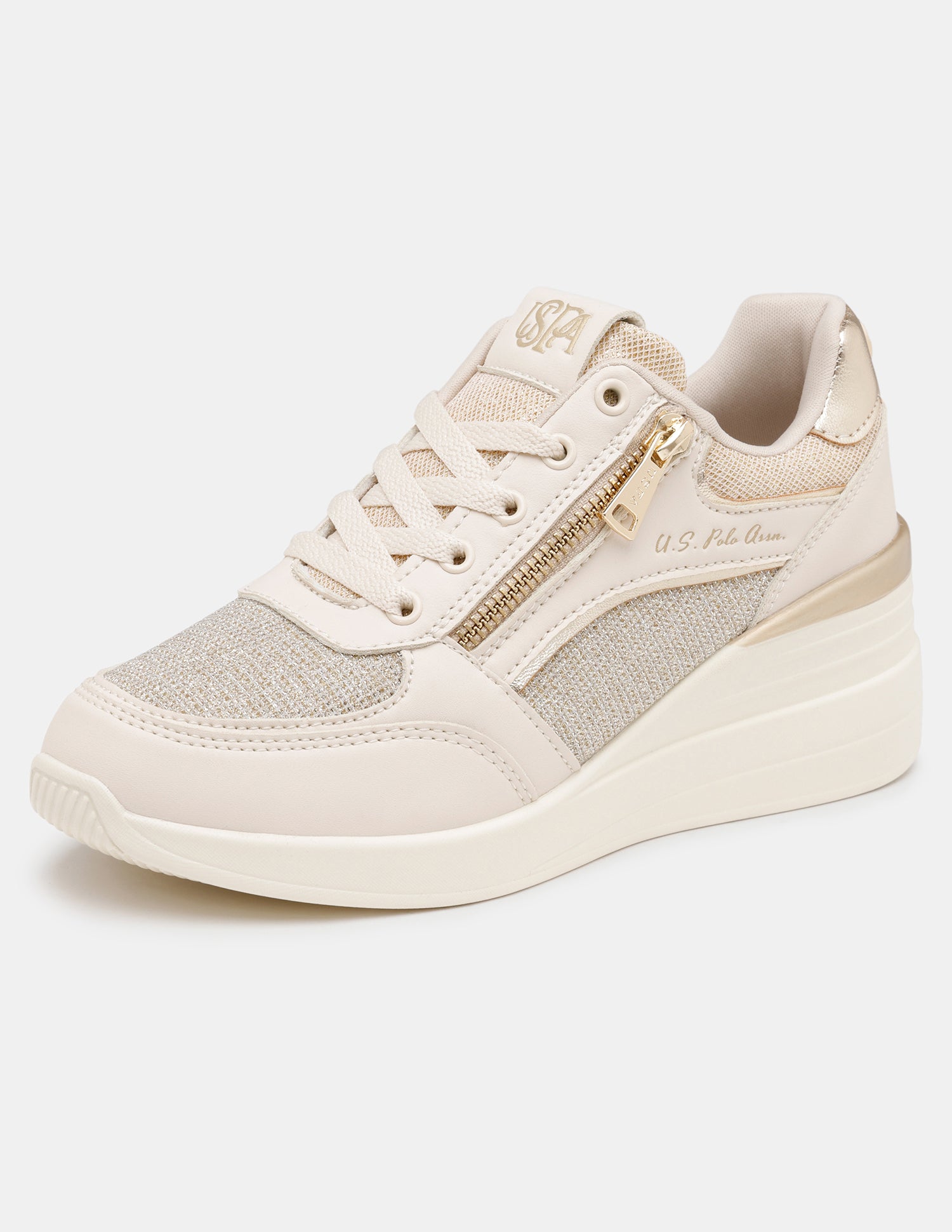 Women Liora Round Toe Textured Sneakers Gold - U.S. POLO ASSN. | Large