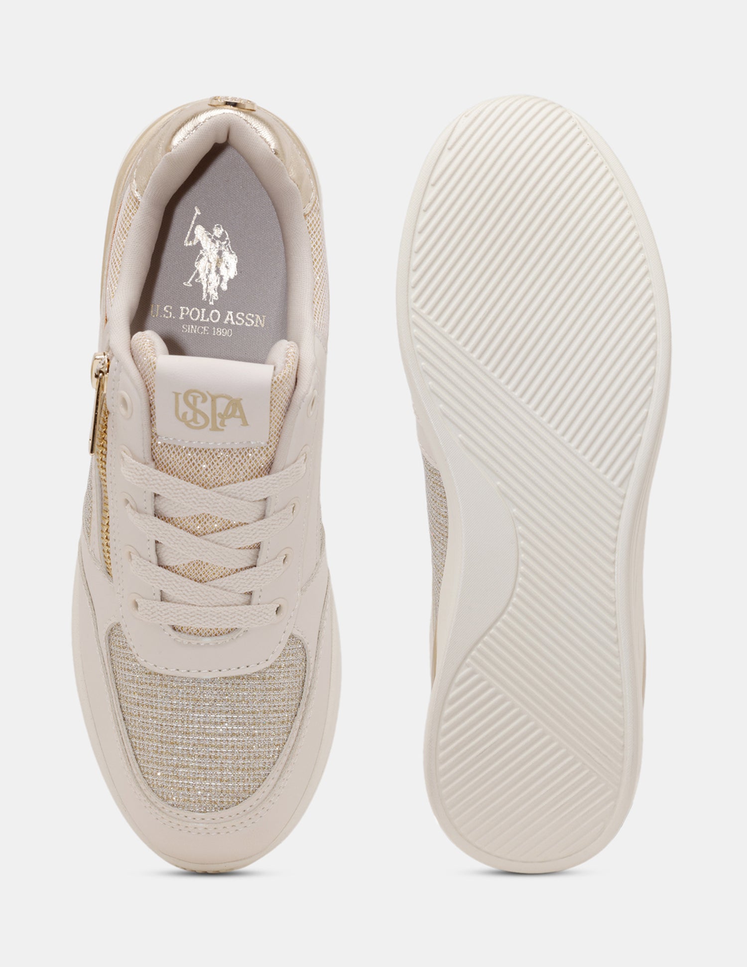 Women Liora Round Toe Textured Sneakers Gold - U.S. POLO ASSN. | Large