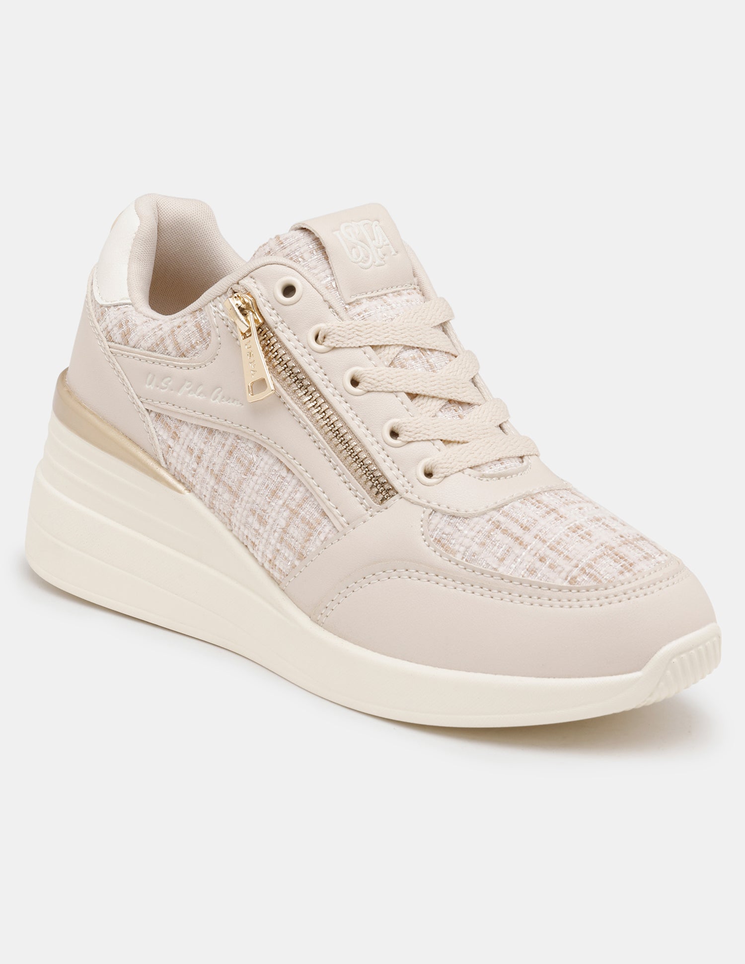 Women Liora Round Toe Textured Sneakers Beige - U.S. POLO ASSN. | Large
