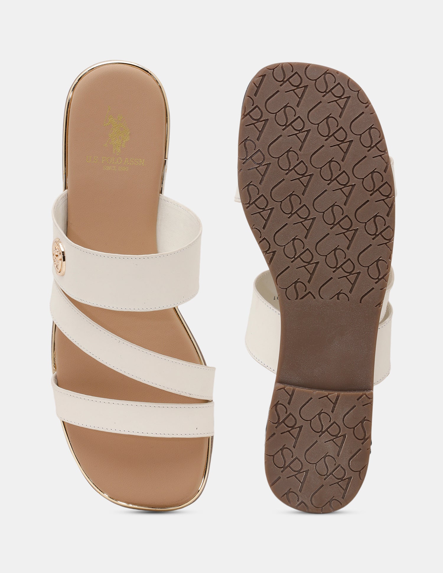 Women Ara Vamp Strap Sandals Off White - U.S. POLO ASSN. | Large