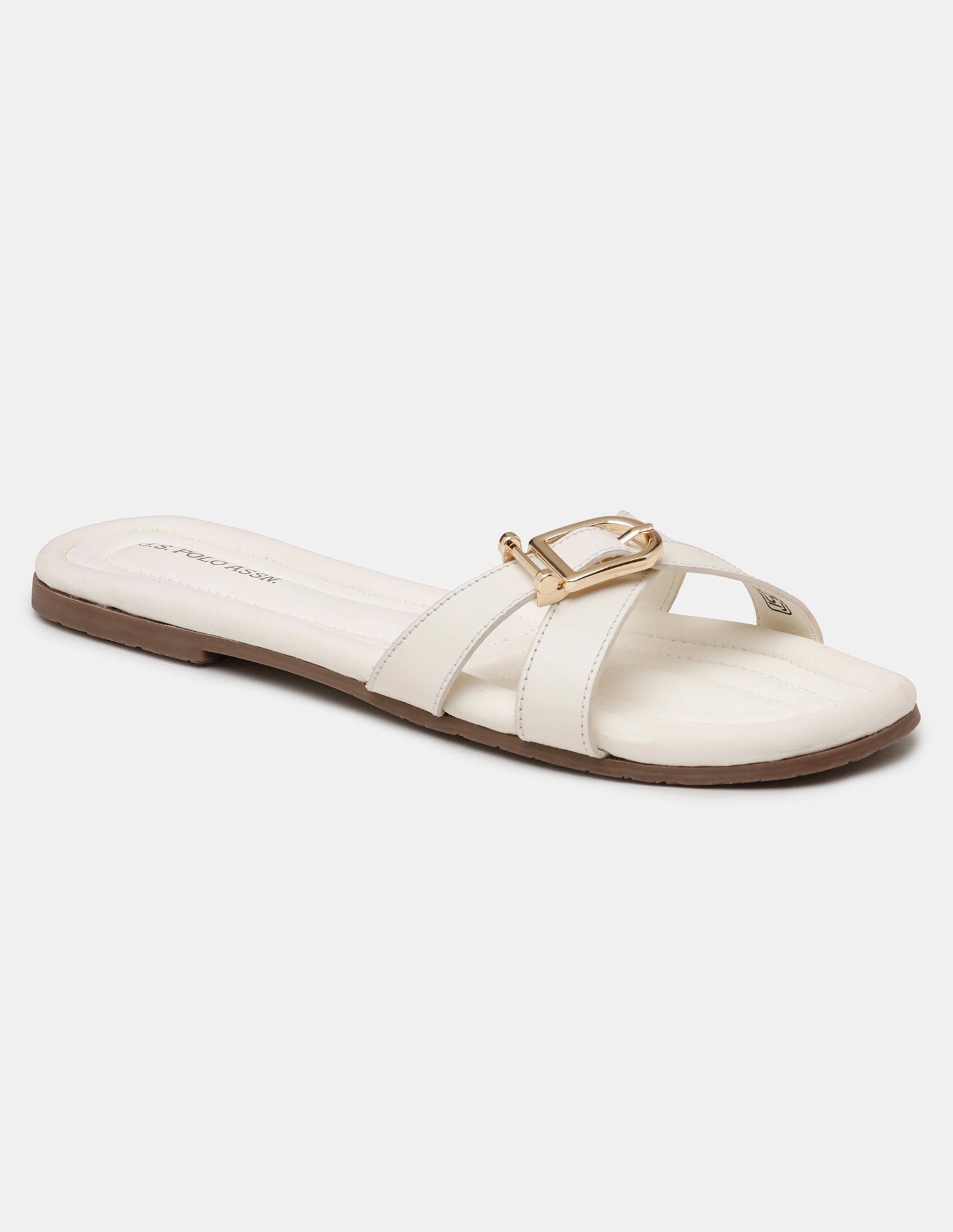 Women Dahye Textured Sole Cross Strap Sandals Off White - U.S. POLO ASSN. | Large
