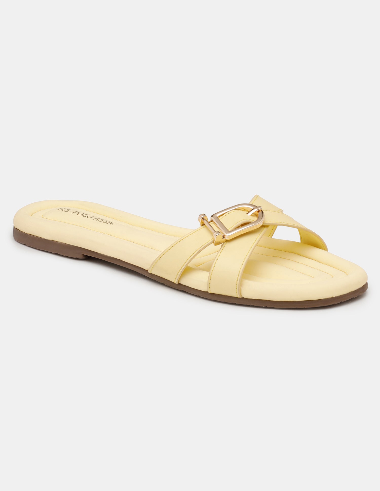 Women Dahye Textured Sole Cross Strap Sandals Light Yellow - U.S. POLO ASSN. | Large