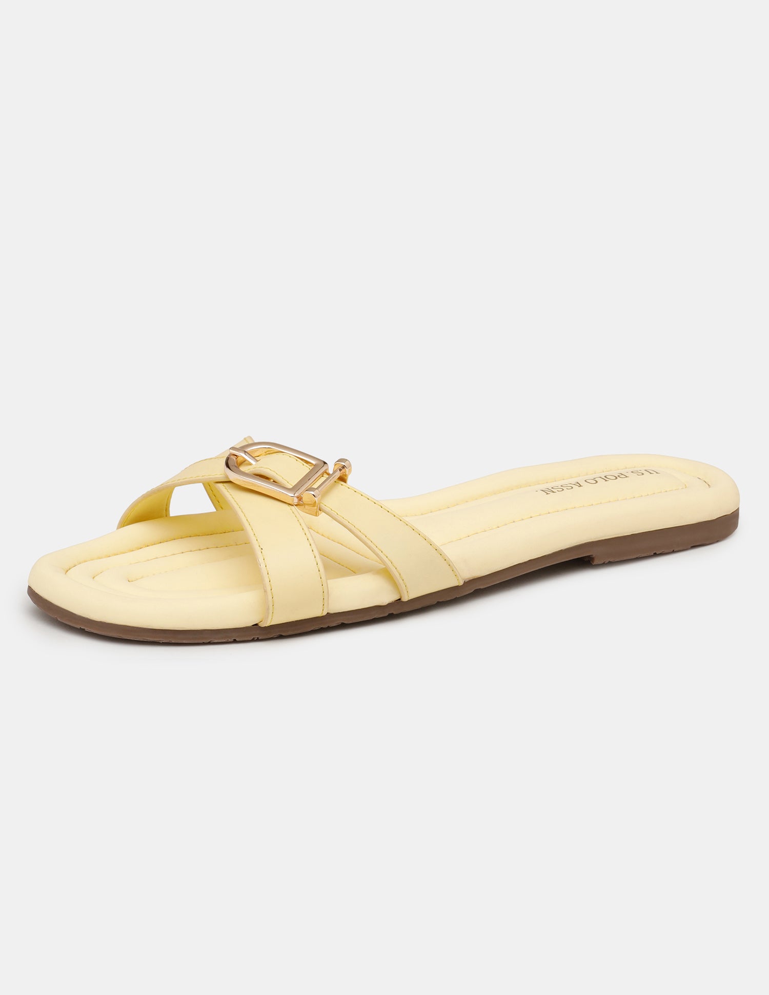 Women Dahye Textured Sole Cross Strap Sandals Light Yellow - U.S. POLO ASSN. | Large